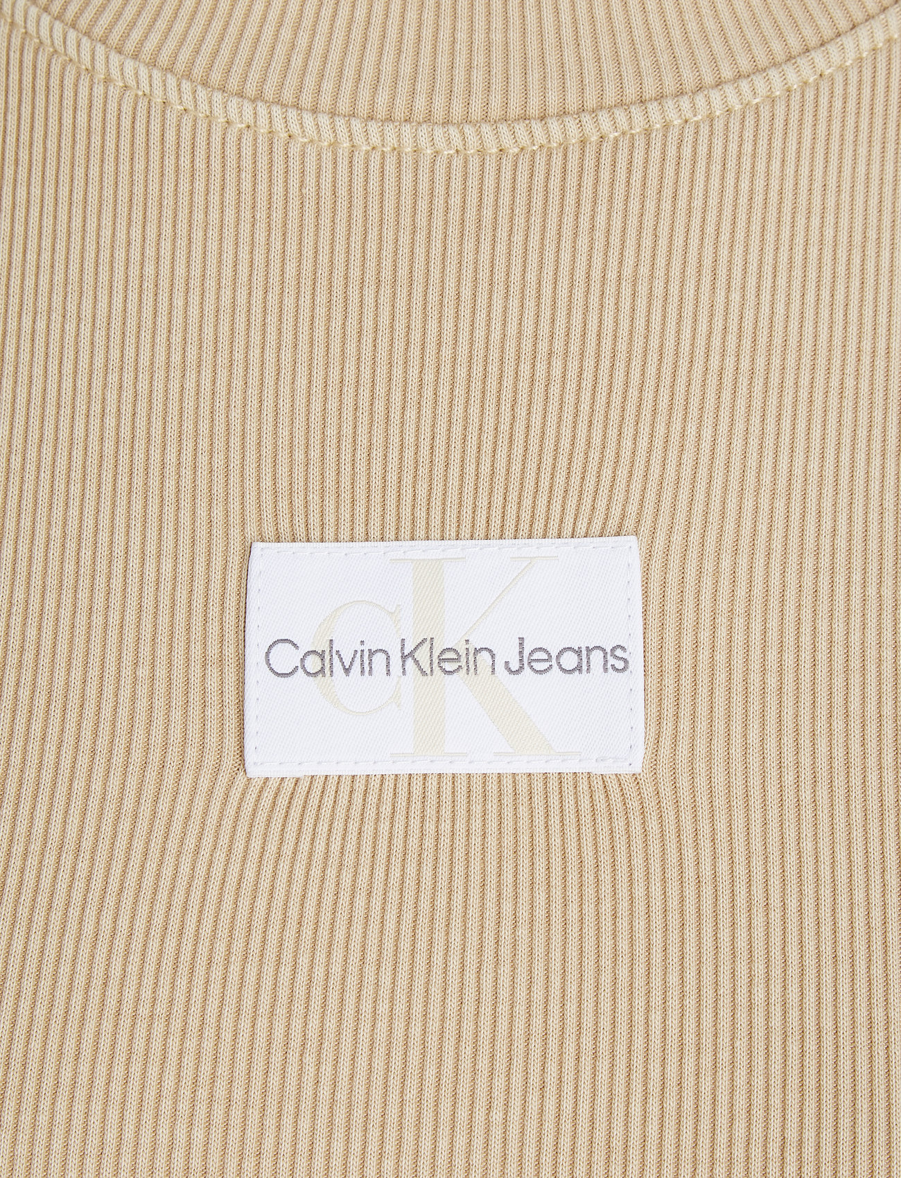 Calvin Klein Jeans - WASHED WOVEN LABEL RIB BABY TEE - pale khaki - 5