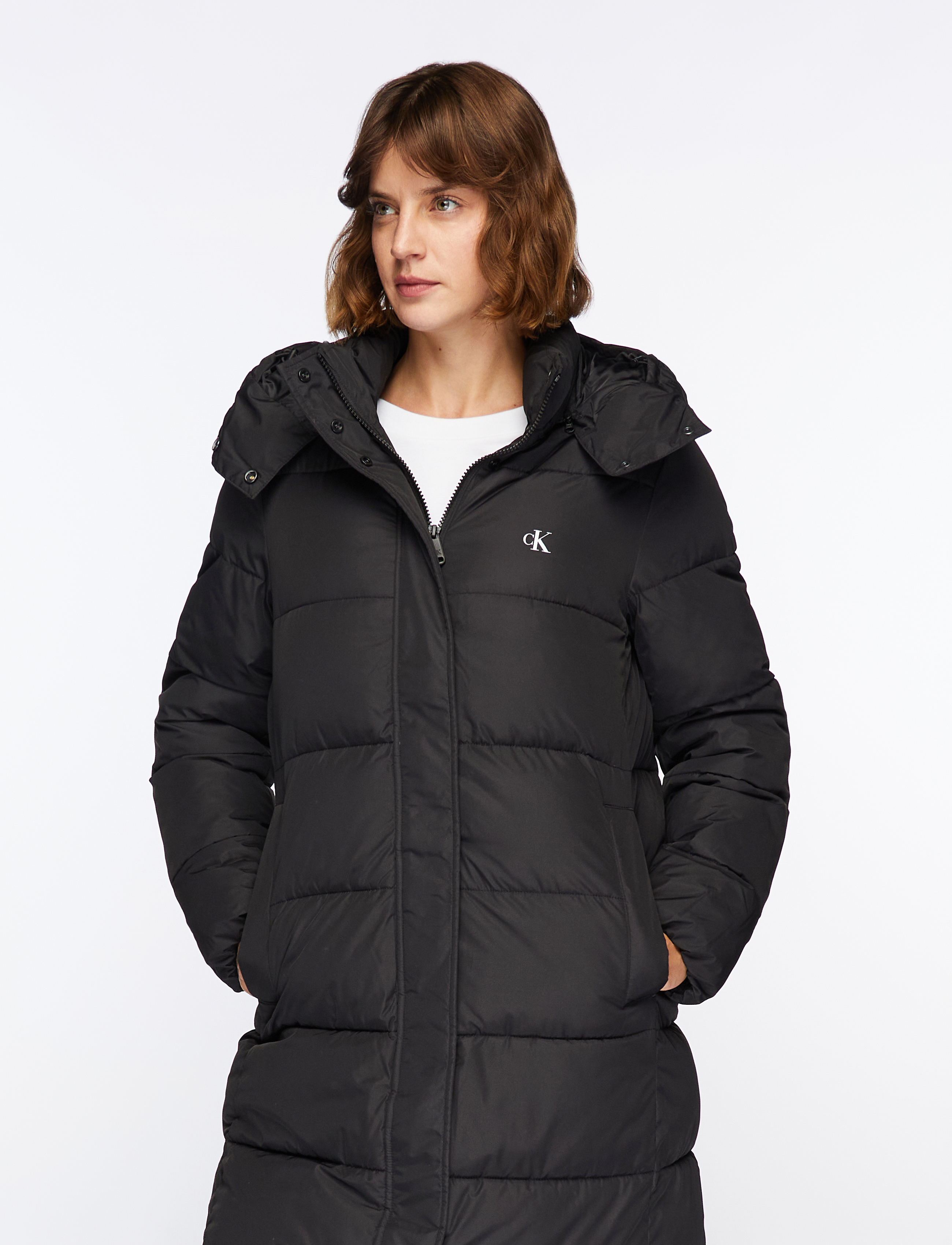 Calvin Klein Jeans MONOLOGO NON DOWN LONG PUFFER - Mäntel - CK BLACK / black