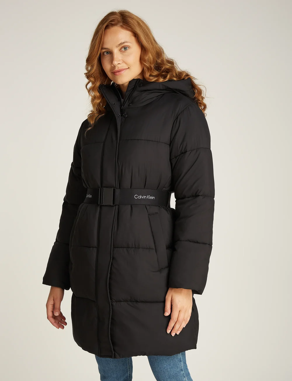 Belt padded coat sales