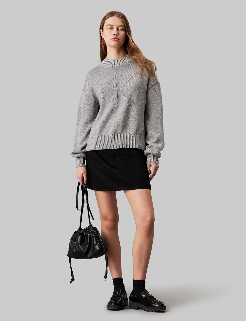 Calvin Klein Jeans - CK INTARSIA LOOSE SWEATER - striktrøjer - grey heather - 0