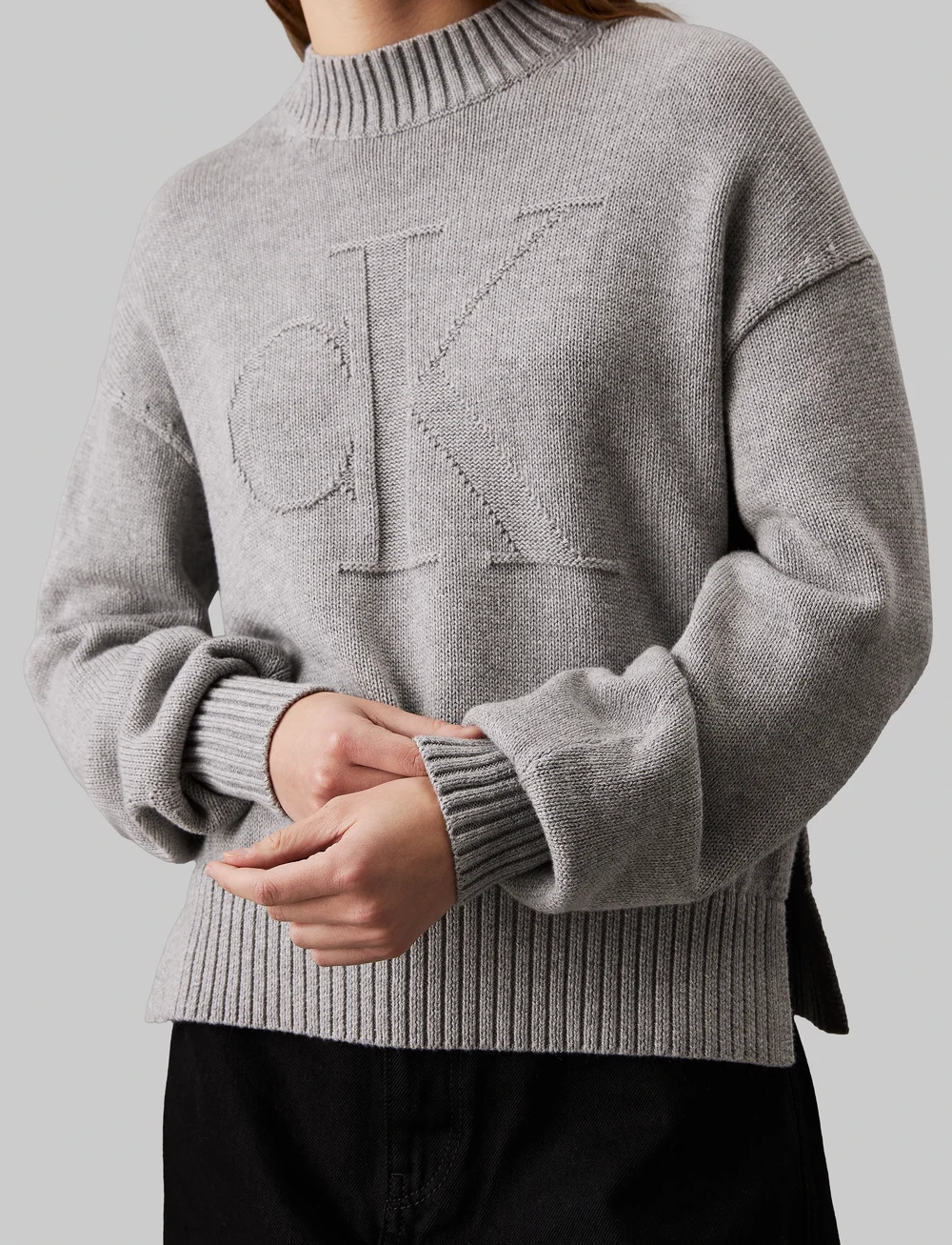 Calvin Klein Jeans - CK INTARSIA LOOSE SWEATER - striktrøjer - grey heather - 5