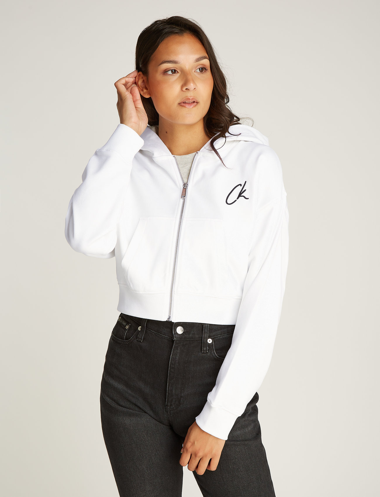 Calvin Klein Jeans - EMBROIDERED CK ZIP THROUGH - hættetrøjer - bright white - 4