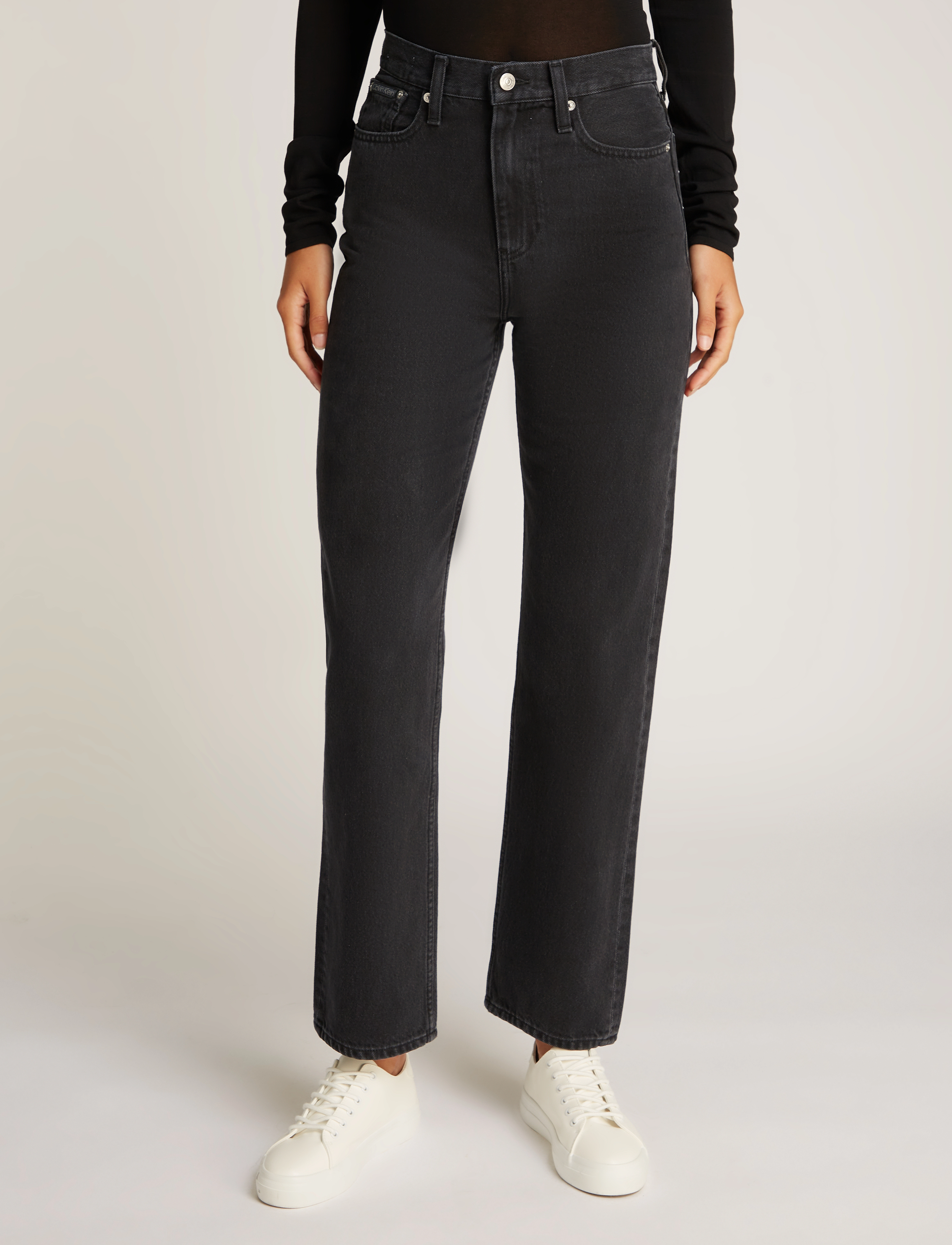 Calvin Klein Jeans HIGH RISE STRAIGHT - Straight jeans - DENIM BLACK / black