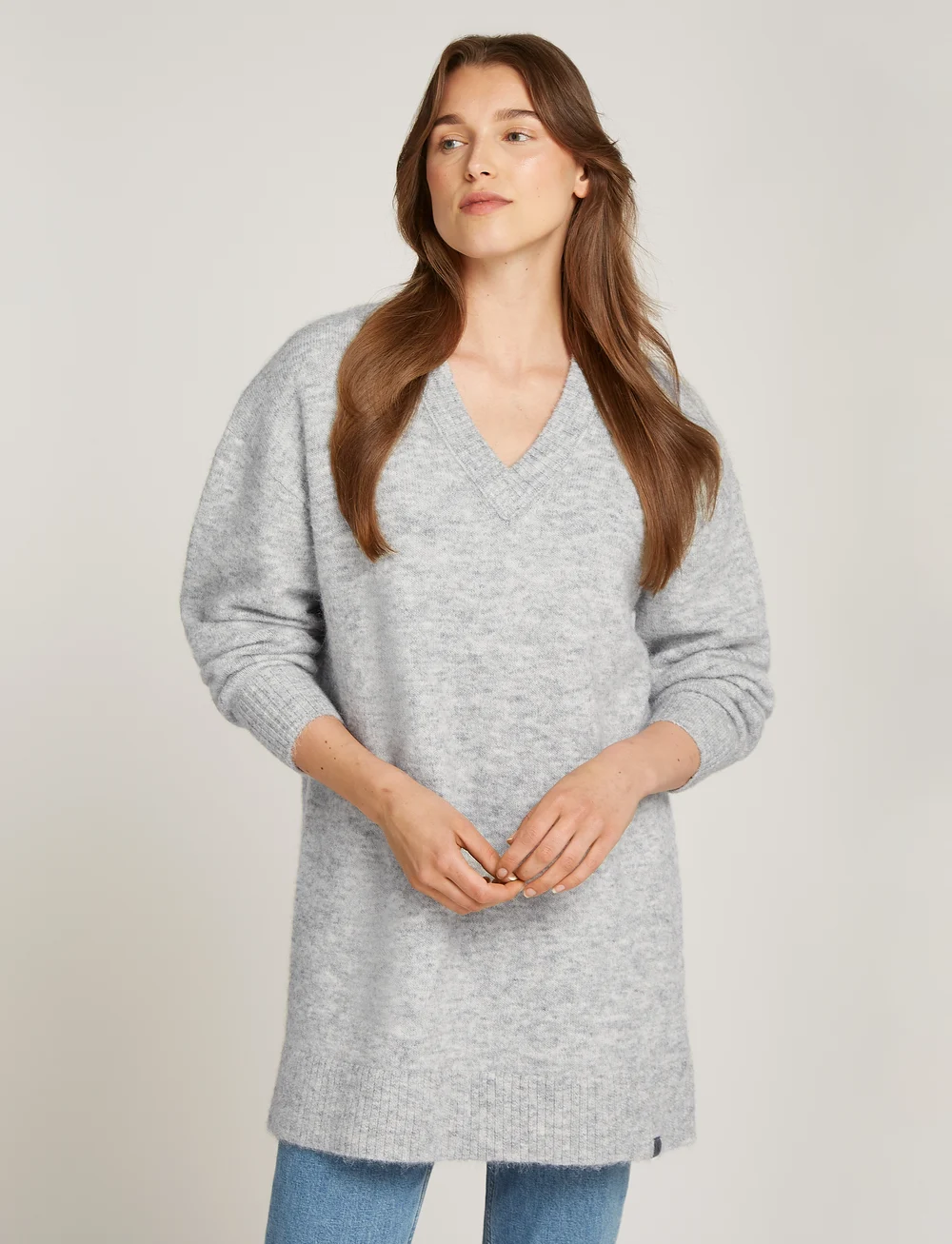Calvin Klein Jeans - TEXTURED SWEATER V-NECK DRESS - striktrøjer - grey heather - 0