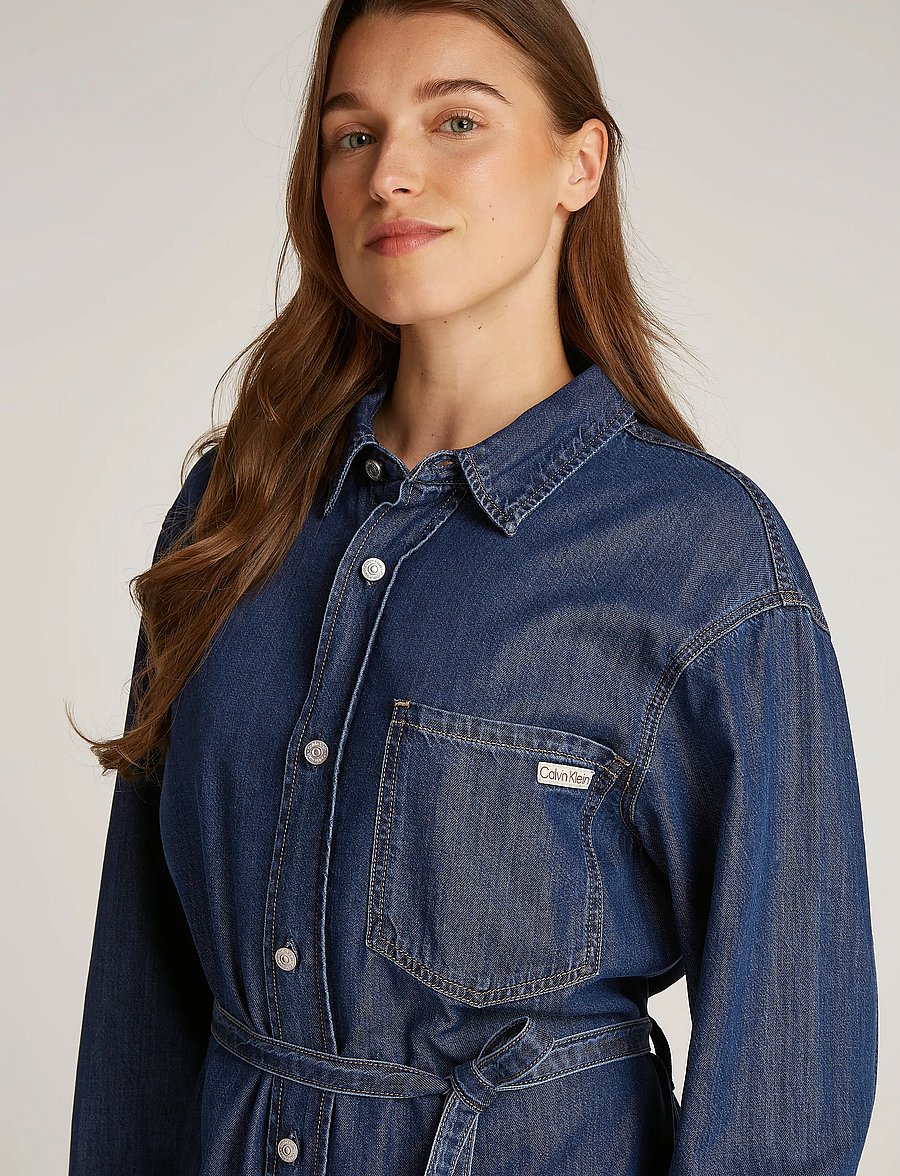 Calvin Klein Jeans - LYOCELL BELTED DENIM SHIRT DRESS - robes chemises - denim mid - 4