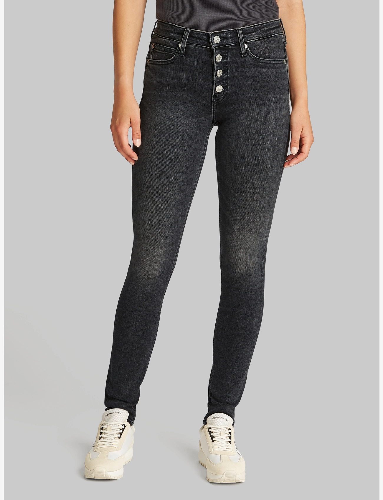 Calvin Klein Jeans MID RISE SKINNY - Jeans - DENIM BLACK / grey