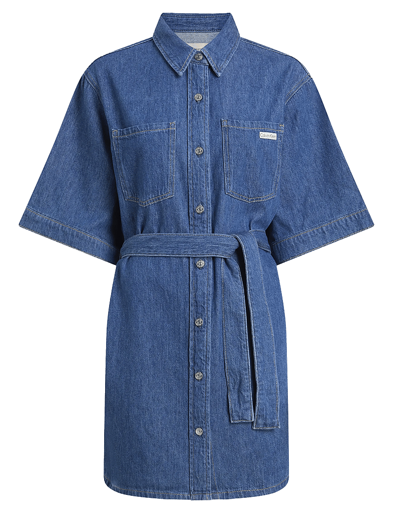 Calvin Klein Jeans - LINEN BOXY BELTED SHIRT DRESS - hemdkleider - denim medium - 1
