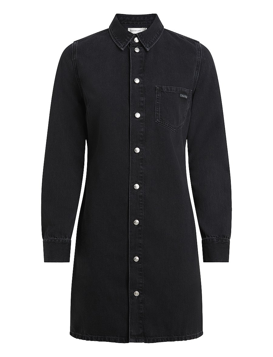 Calvin Klein Jeans - LS FITTED DENIM DRESS - denimkjoler - denim black - 1