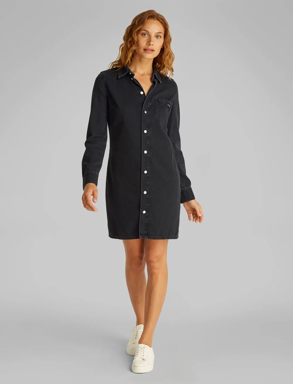 Calvin Klein Jeans - LS FITTED DENIM DRESS - teksakleidid - denim black - 3