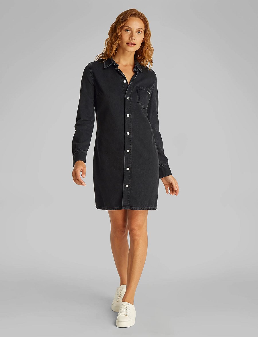 Calvin Klein Jeans - LS FITTED DENIM DRESS - denimkjoler - denim black - 3