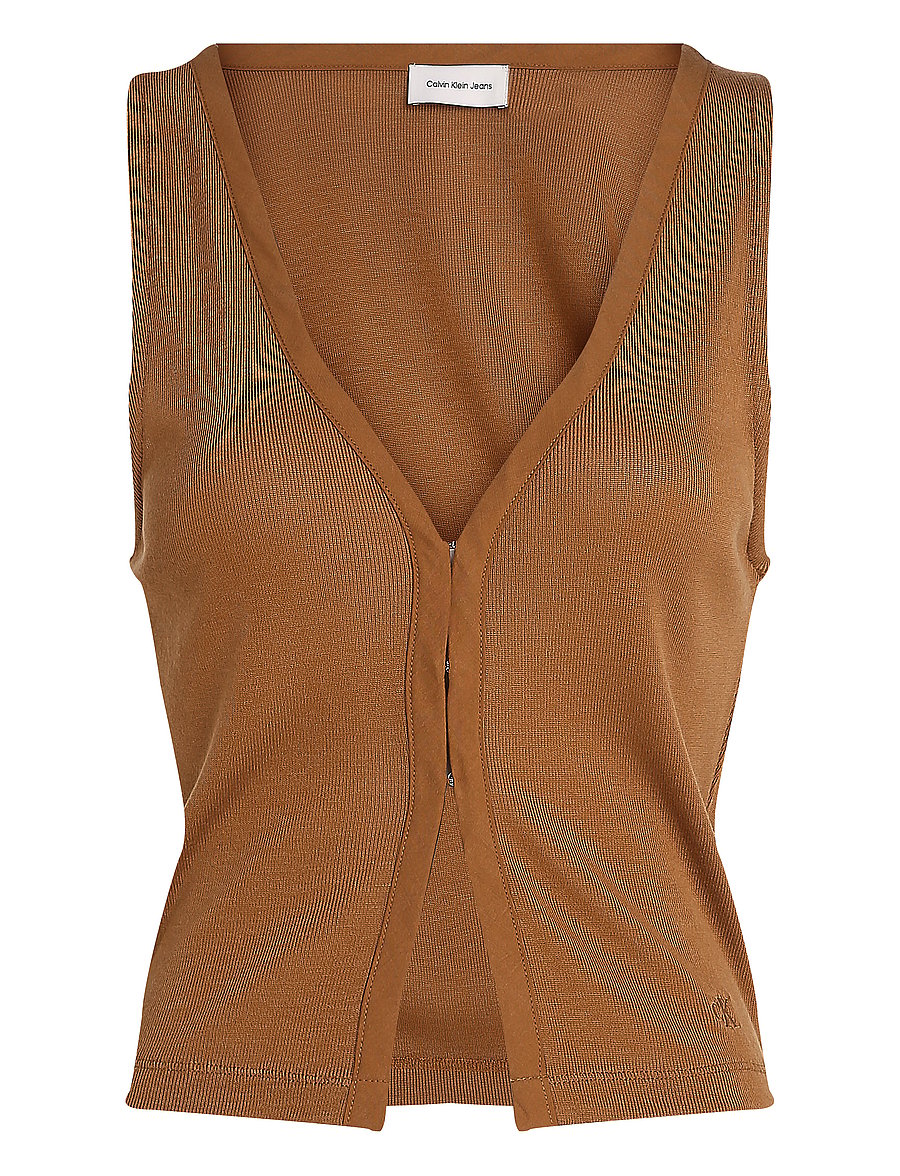Calvin Klein Jeans - SOFT TOUCH SLEEVELESS CARDIGAN - Ärmellose tops - nuthatch - 1