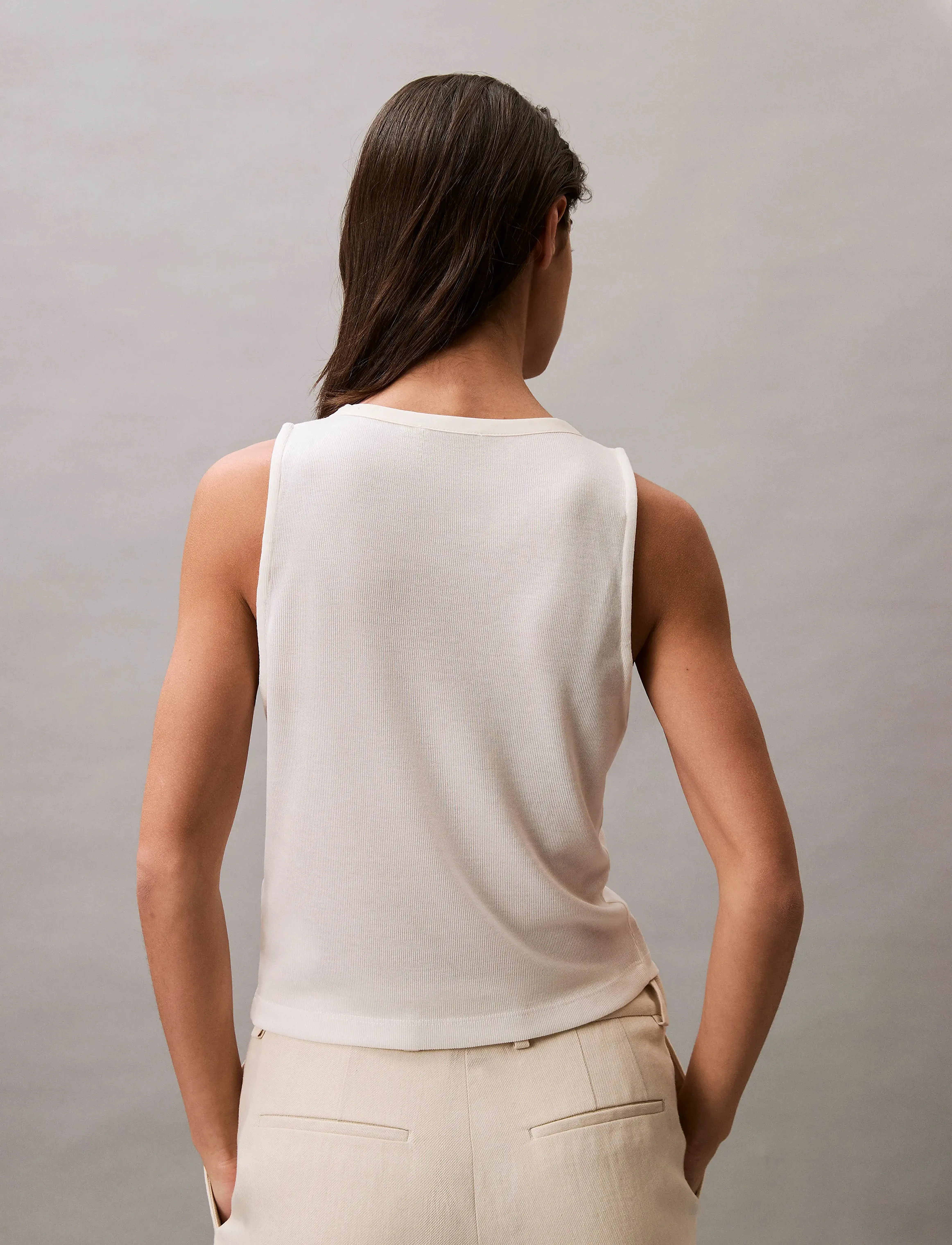 Calvin Klein Jeans - SOFT TOUCH SLEEVELESS CARDIGAN - sleeveless tops - tofu - 5