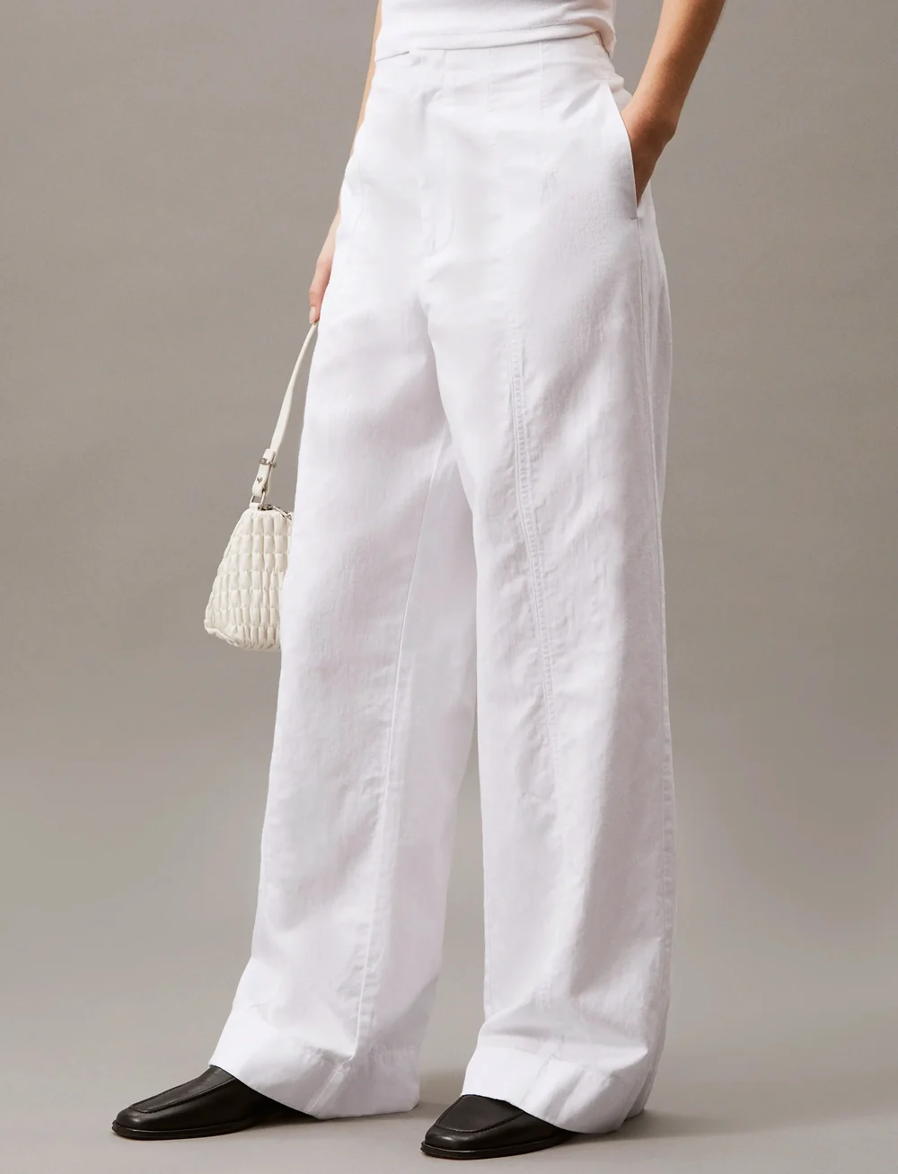 Calvin Klein Jeans - SOFT LINEN PANT - linnebyxor - brilliant white - 0