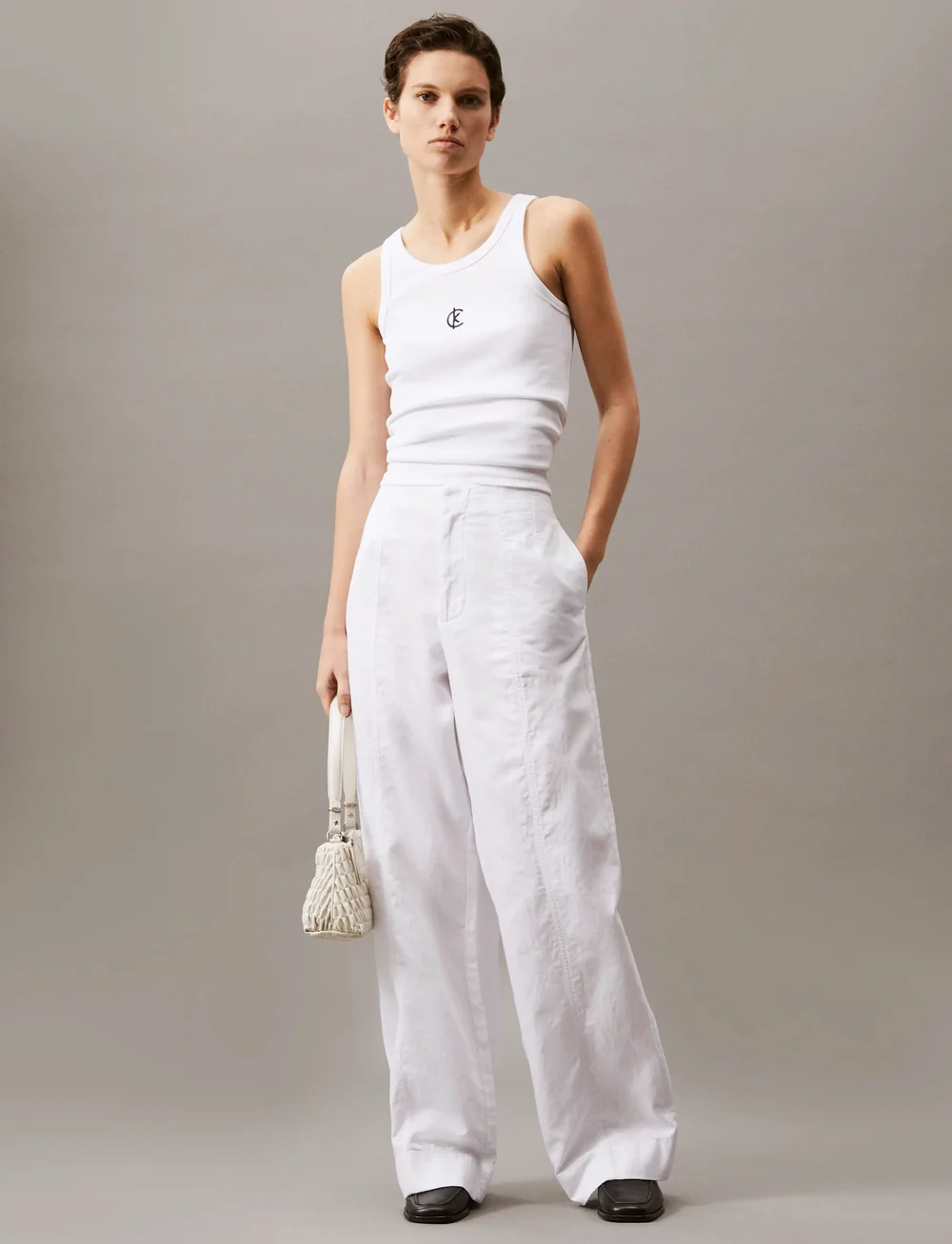 Calvin Klein Jeans - SOFT LINEN PANT - linnebyxor - brilliant white - 4