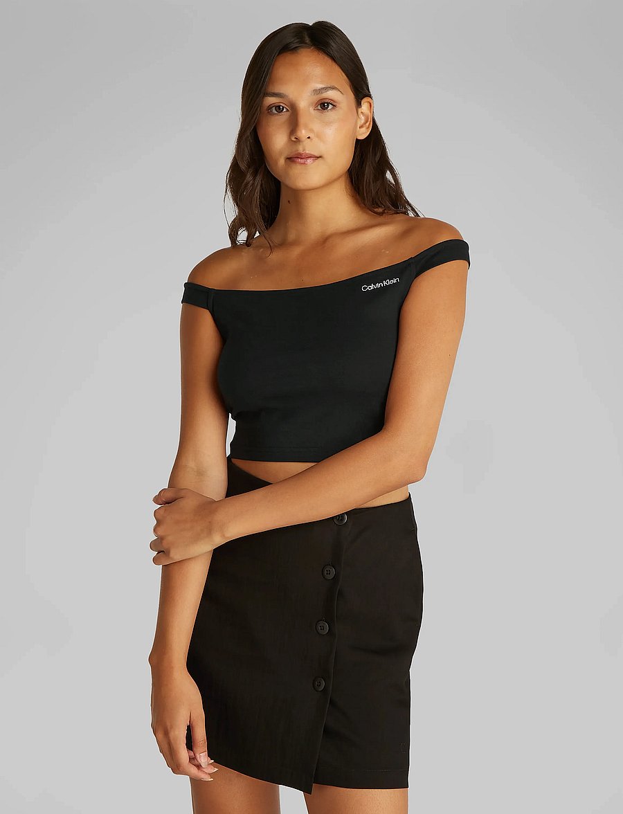 Calvin Klein Jeans - LOGO BARDOT MILANO TOP - ck black - 0