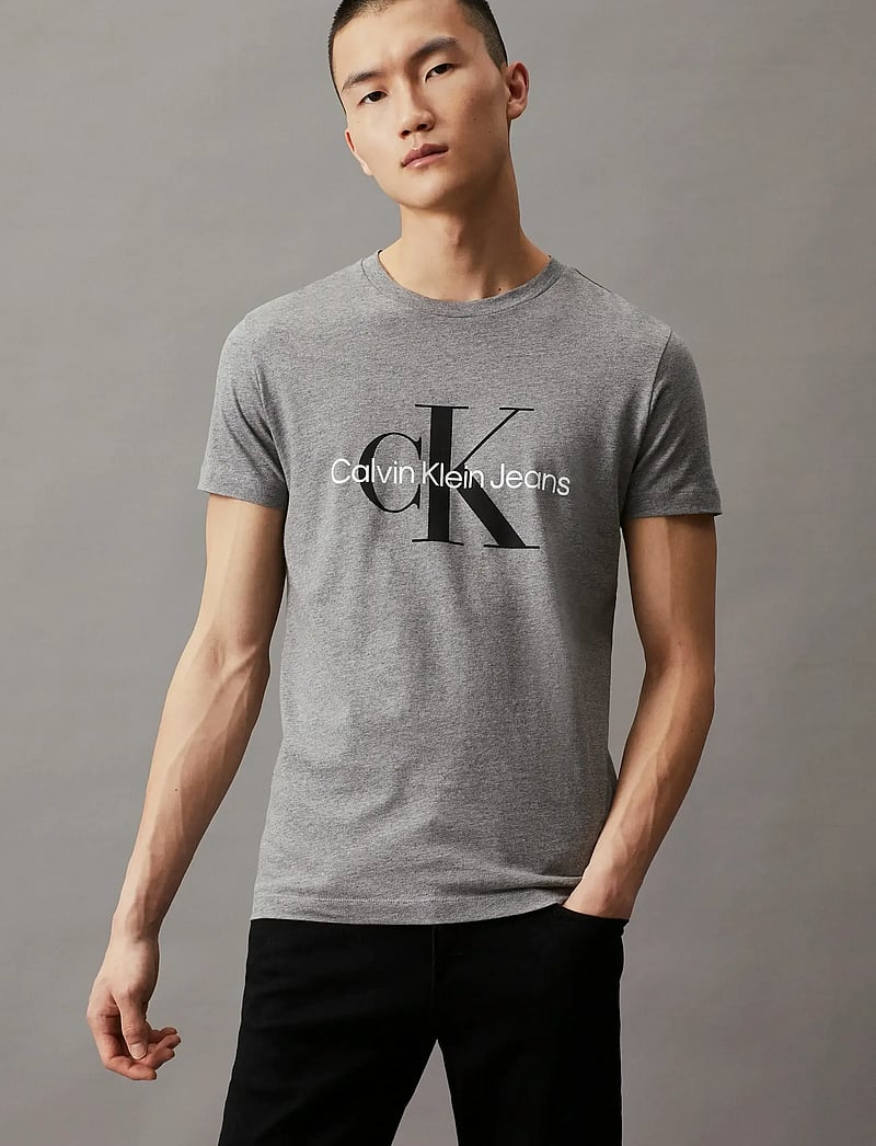 Calvin Klein Jeans - CORE MONOLOGO SLIM TEE - lühikeste varrukatega t-särgid - mid grey heather - 3