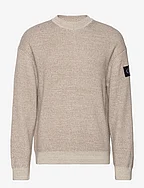 BADGE PLATED CREW NECK SWEATER - EGGSHELL / PERFECT TAUPE