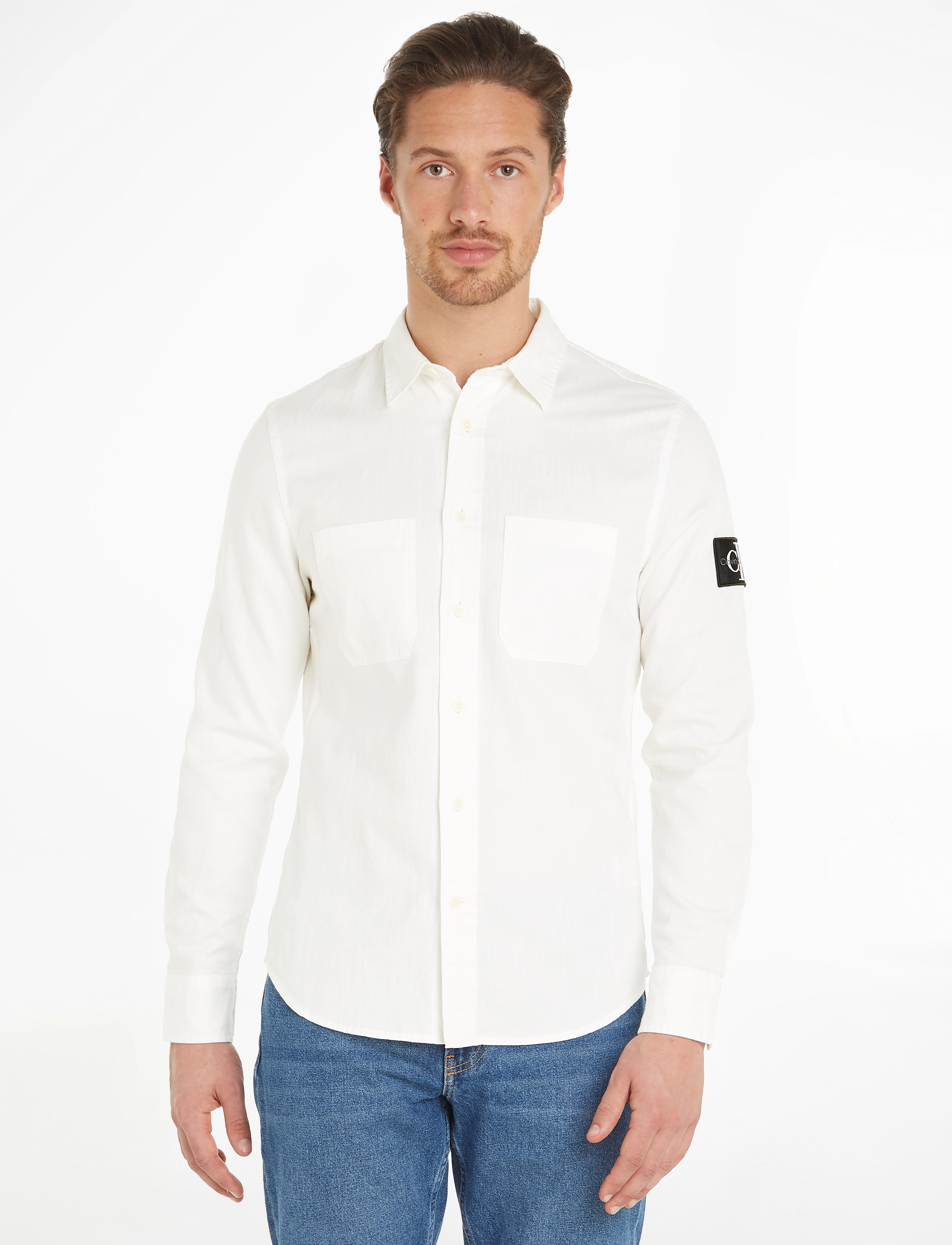 Calvin Klein Jeans - LINEN LS SHIRT - bright white - 1
