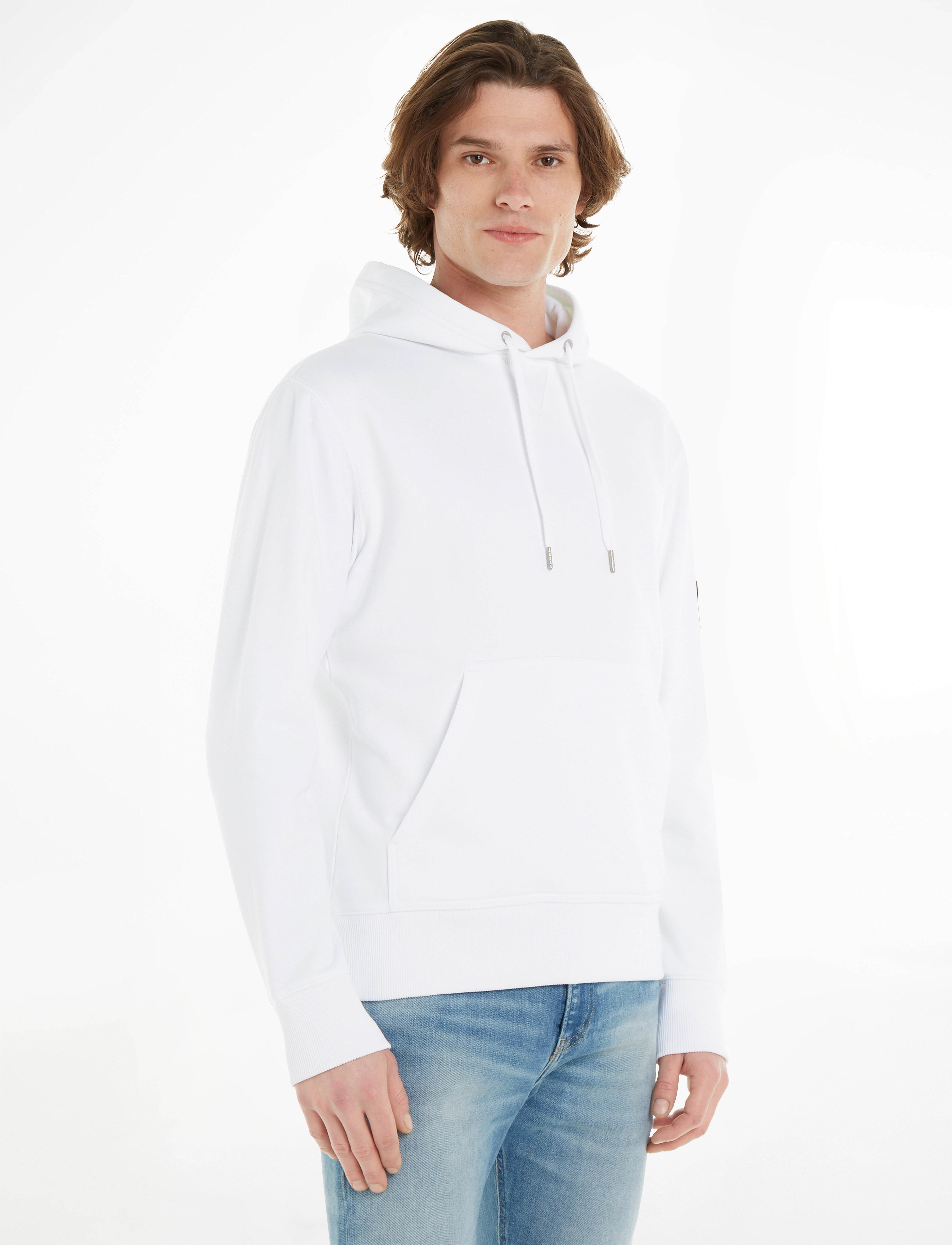 Calvin Klein Jeans Badge Hoodie, Mænd, Badge Hættetrøje, Hvid, Str: XXL