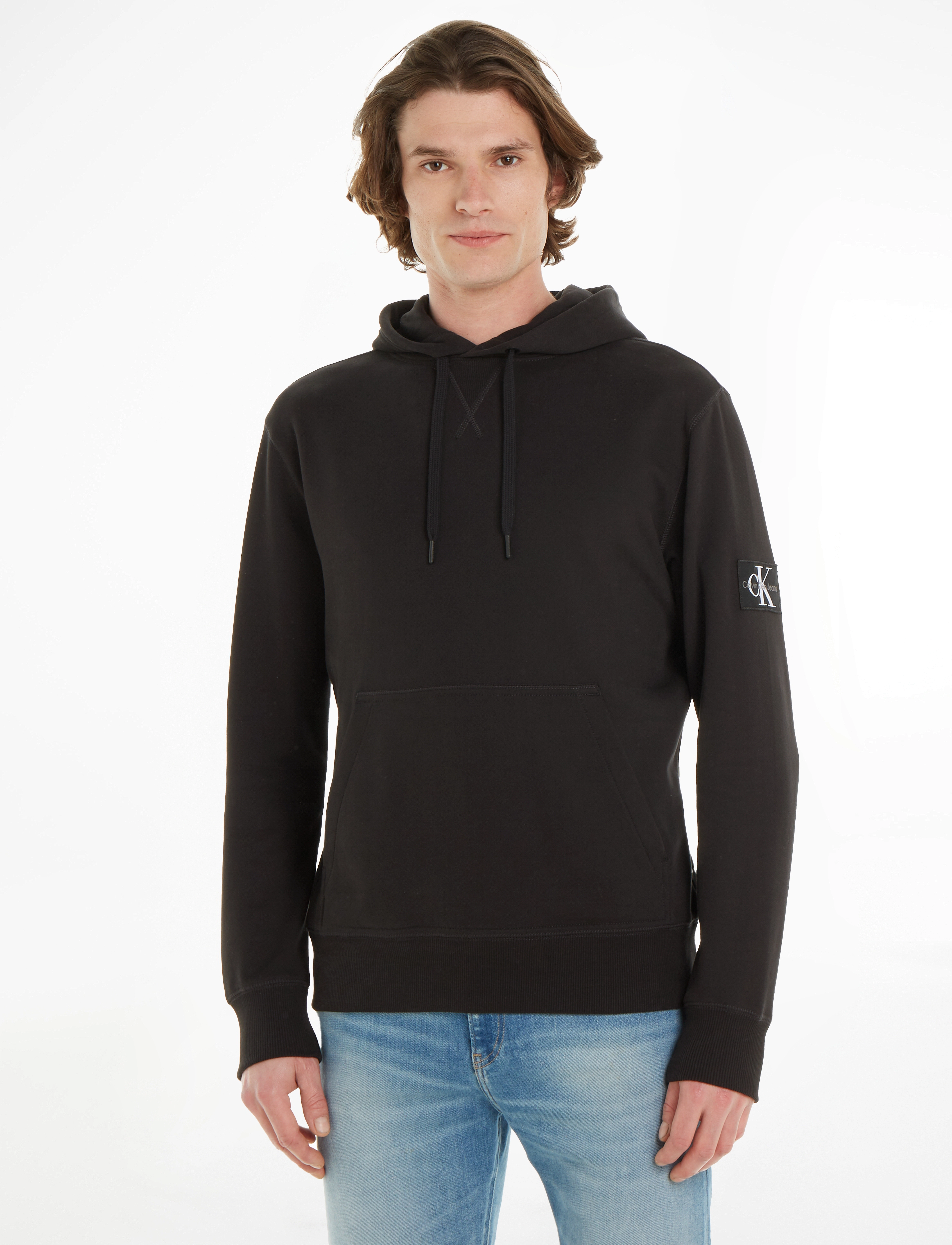Calvin Klein Jeans Badge Hoodie, Mænd, Badge Hættetrøje, Sort, Str: L