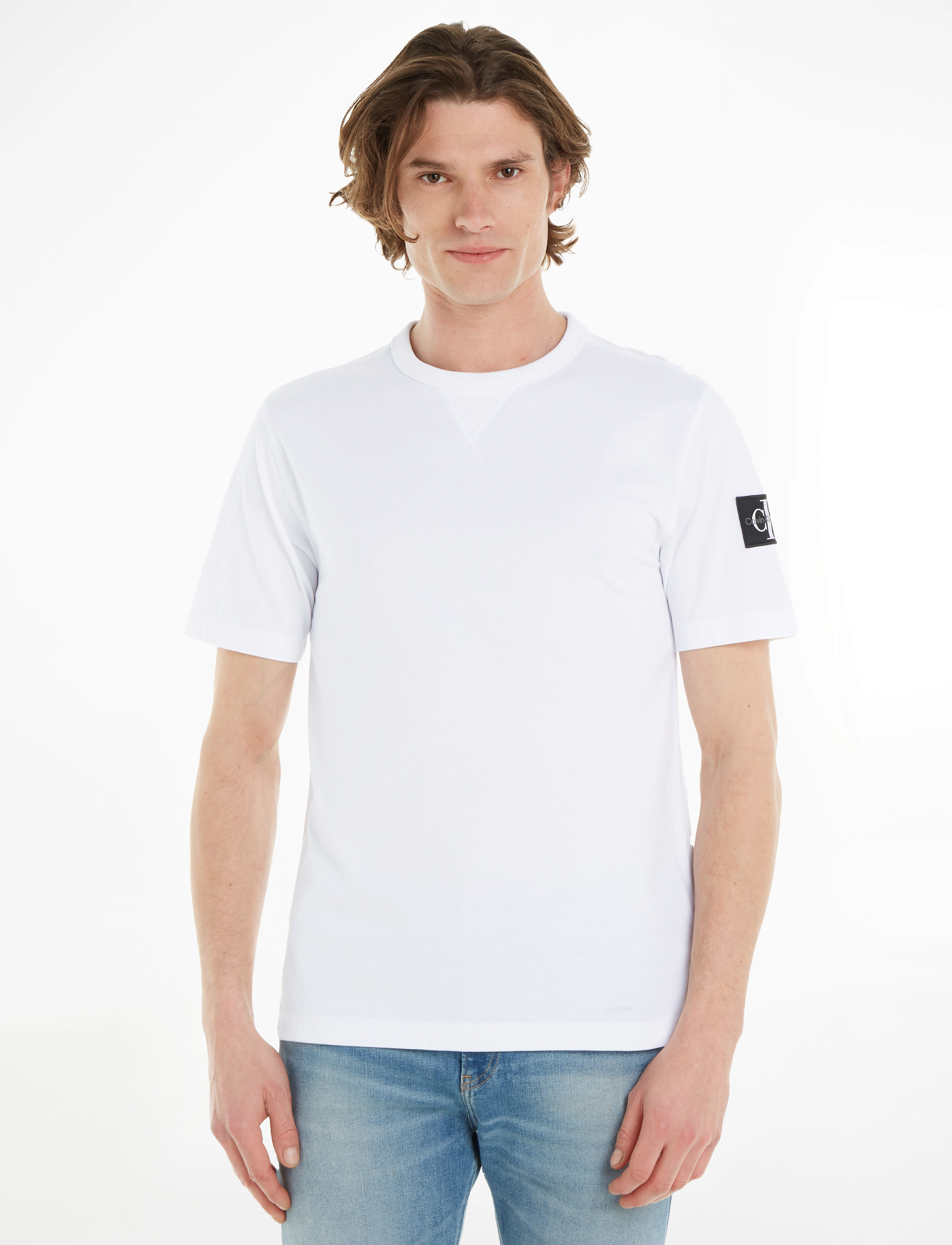 Calvin Klein Jeans Badge Regular Tee, S, T-shirts, Weiß - Short-sleeved, Männerswear