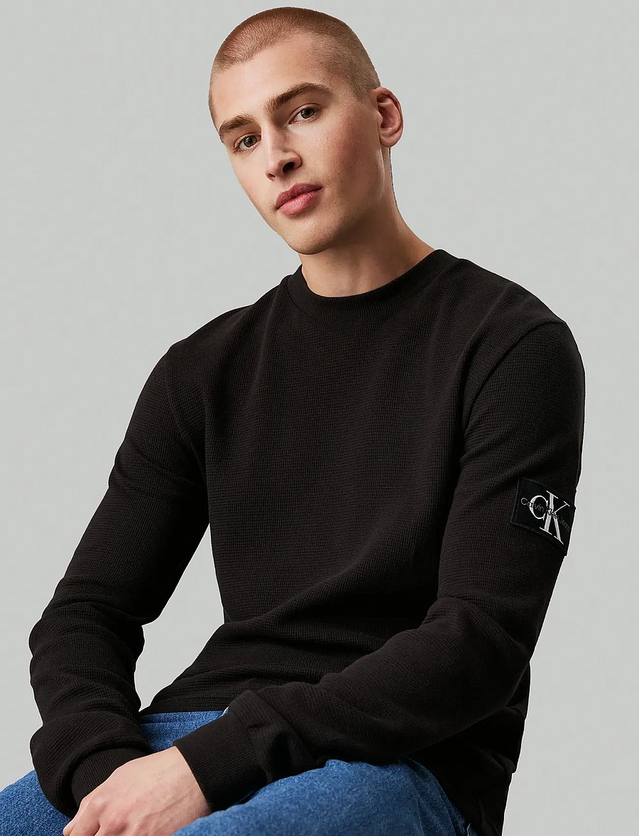 Calvin Klein Jeans - BADGE WAFFLE LS TEE - pikkade varrukatega t-särgid - ck black - 0