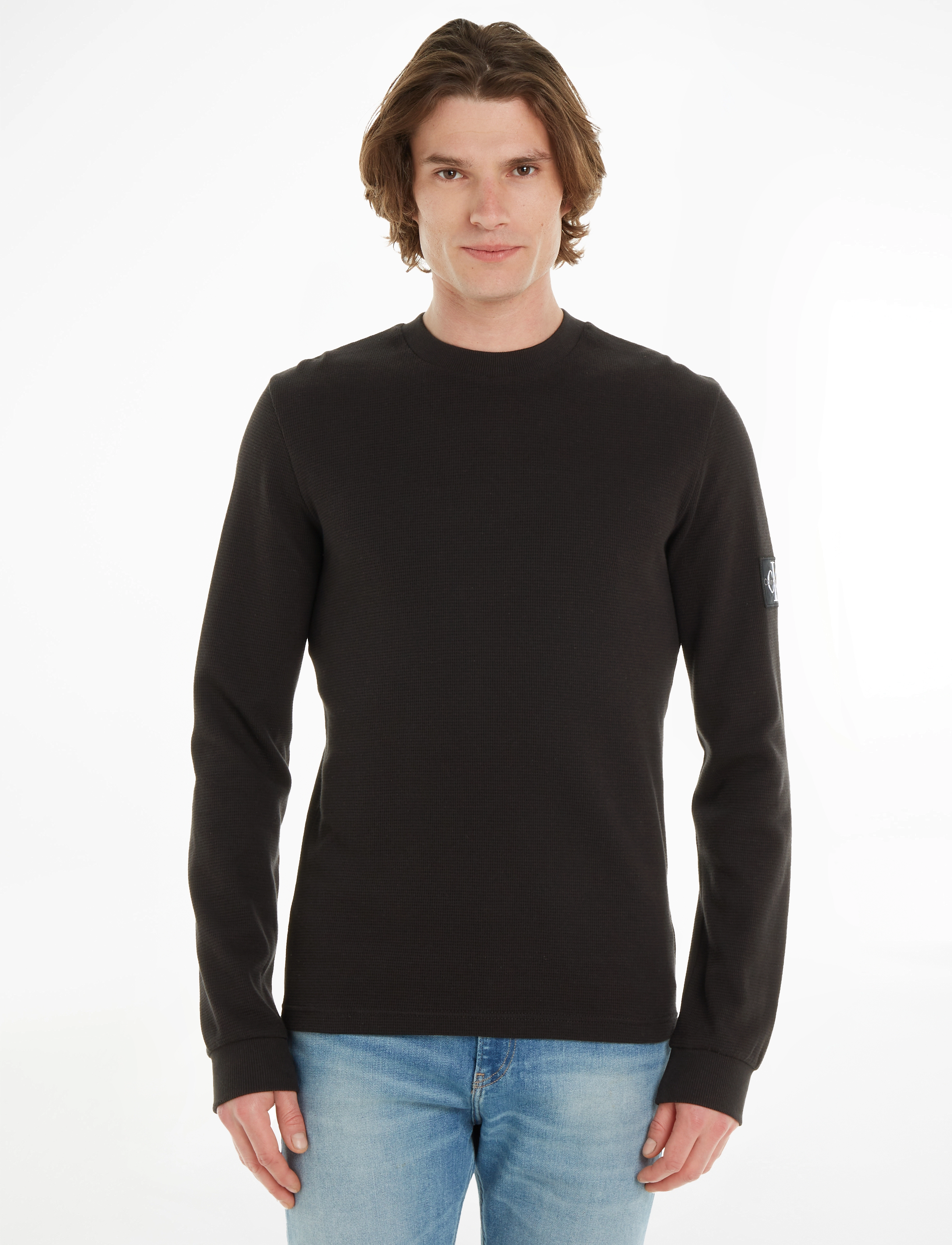 Calvin Klein Jeans BADGE WAFFLE LS TEE - T-Shirts - CK BLACK / black