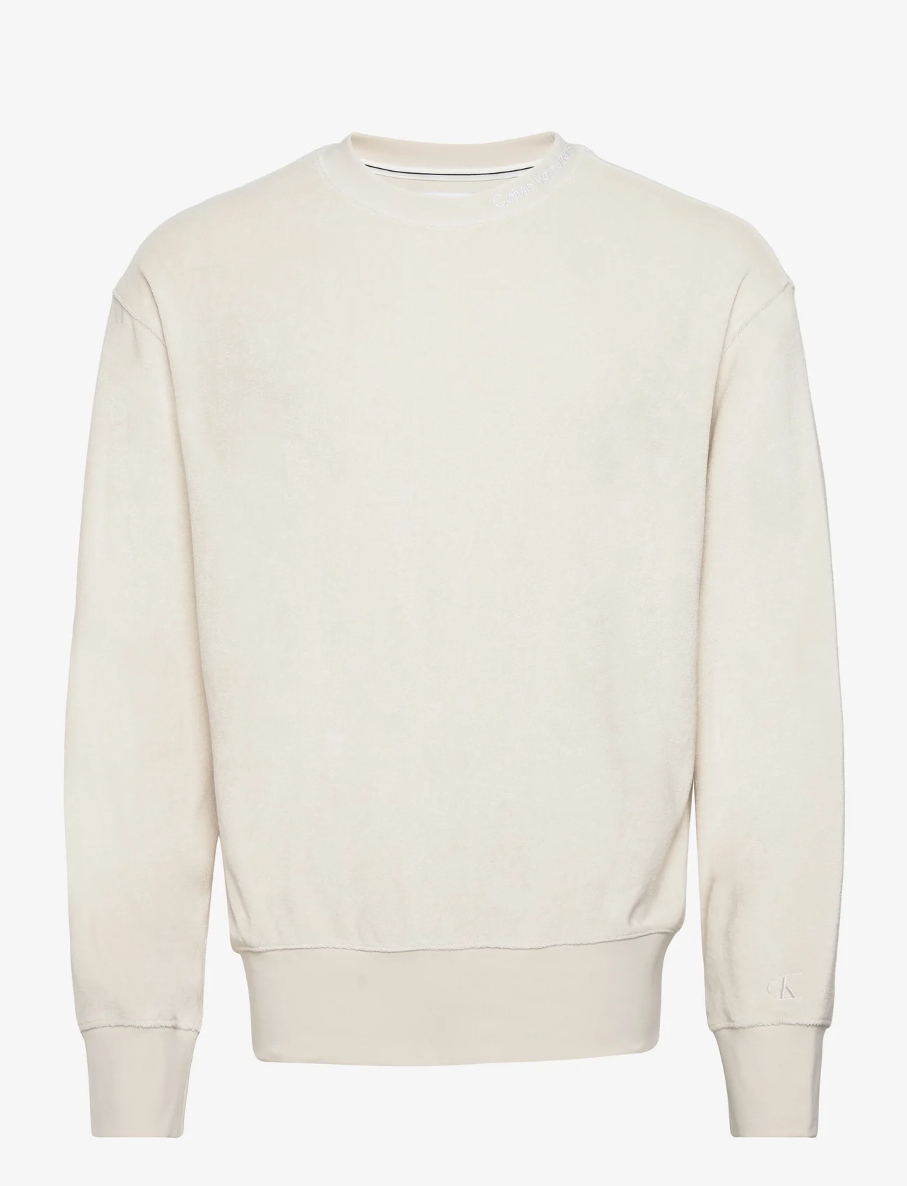 Calvin Klein Jeans - EMBRO NECK TOWELLING CREWNECK - swetry - eggshell - 0