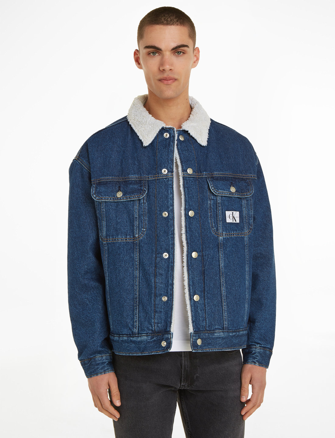 Calvin klein sherpa trucker jacket deals