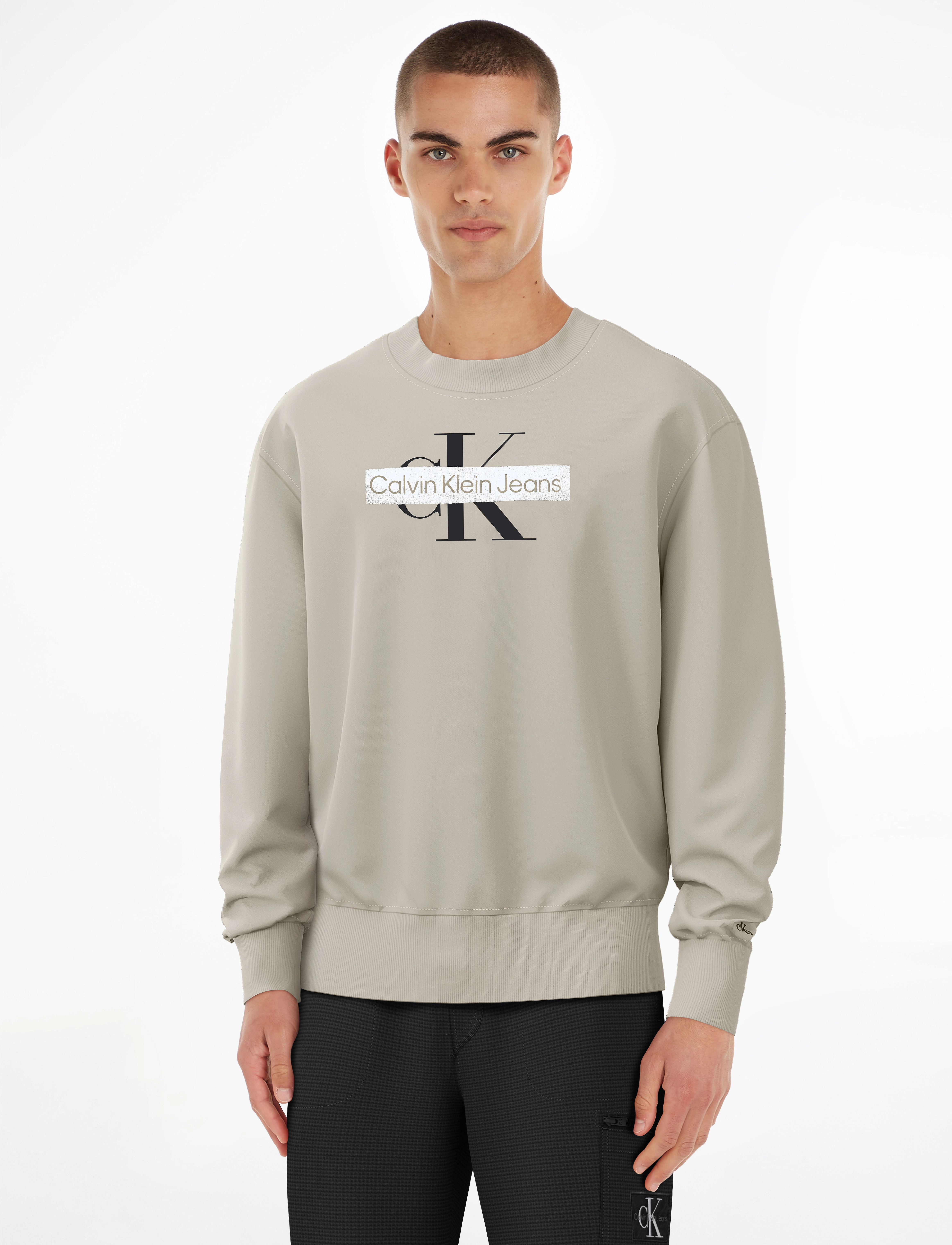 Calvin Klein Jeans - MONOLOGO STENCIL CREW NECK - plaza taupe - 1