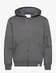 Calvin Klein Jeans - WOVEN TAB ZIP THROUGH HOODIE - sweatshirts - dark grey - 0