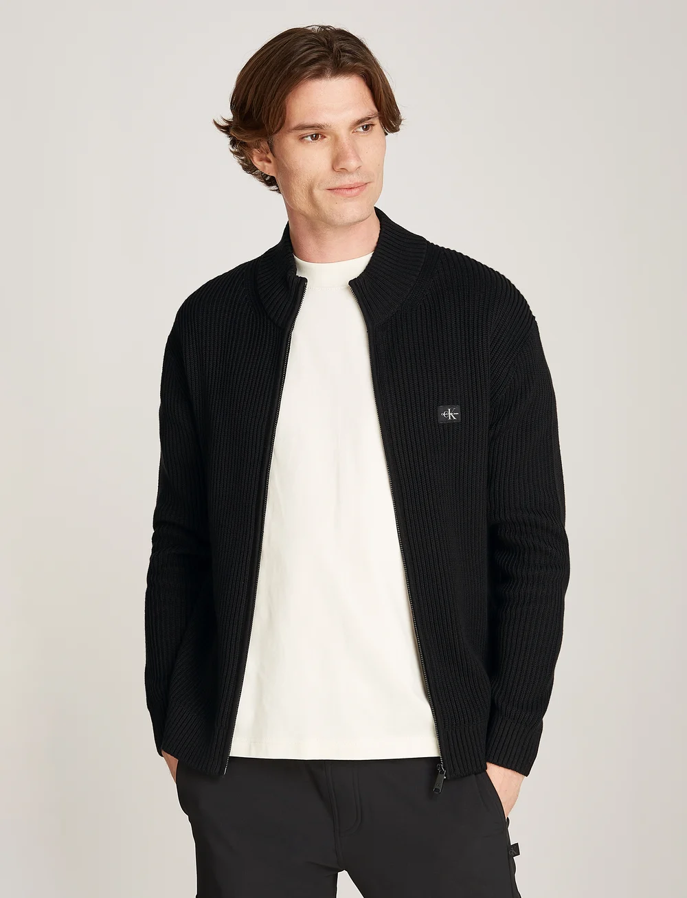 Calvin Klein Jeans Woven Label Zip Through Sweater Cardigans Boozt