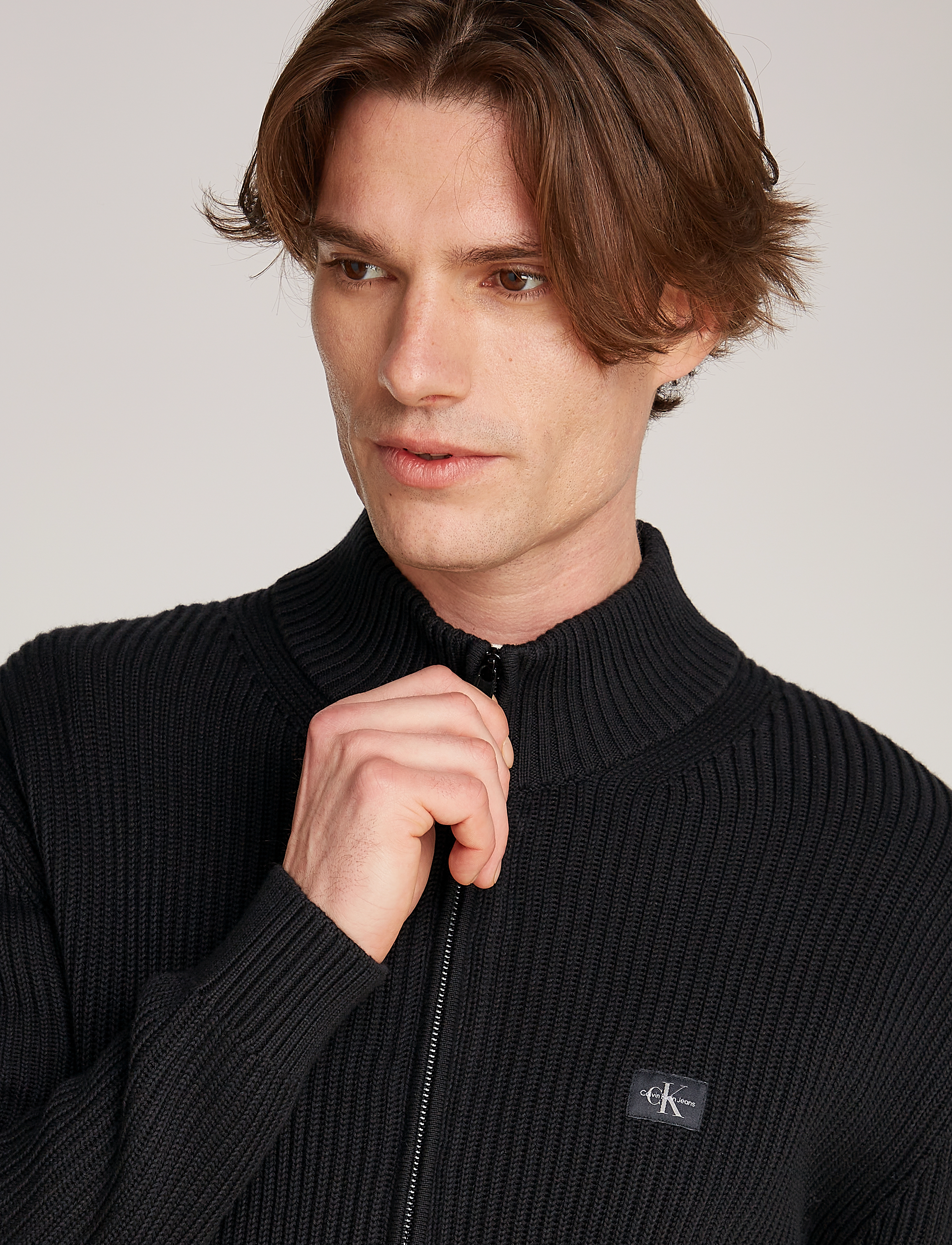 Calvin Klein Jeans - WOVEN LABEL ZIP THROUGH SWEATER - ck black - 5