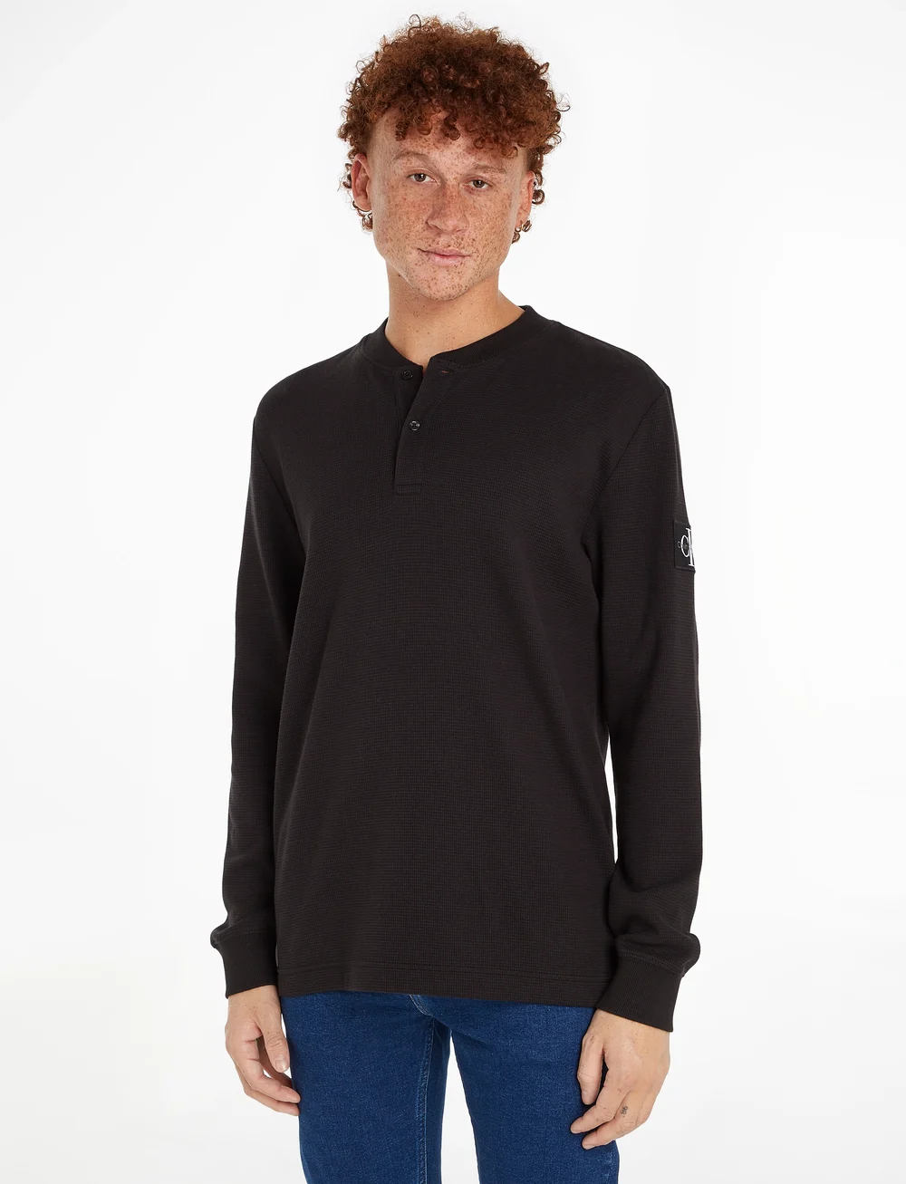 Calvin Klein Jeans - BADGE WAFFLE LS HENLEY - rundhalsad - ck black - 0