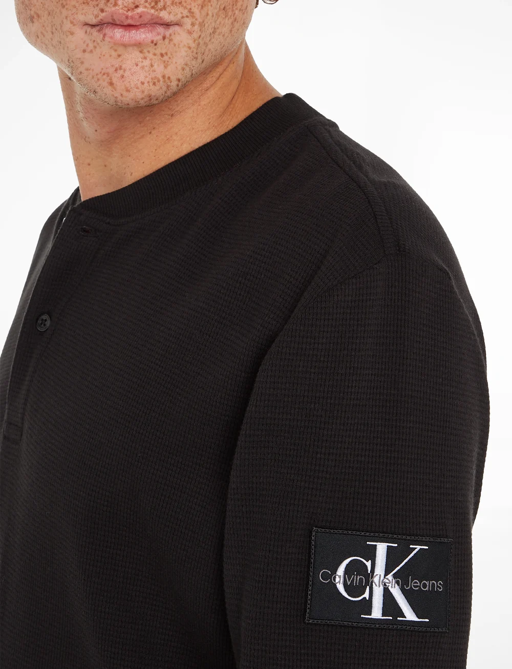 Calvin Klein Jeans - BADGE WAFFLE LS HENLEY - rundhalsad - ck black - 3