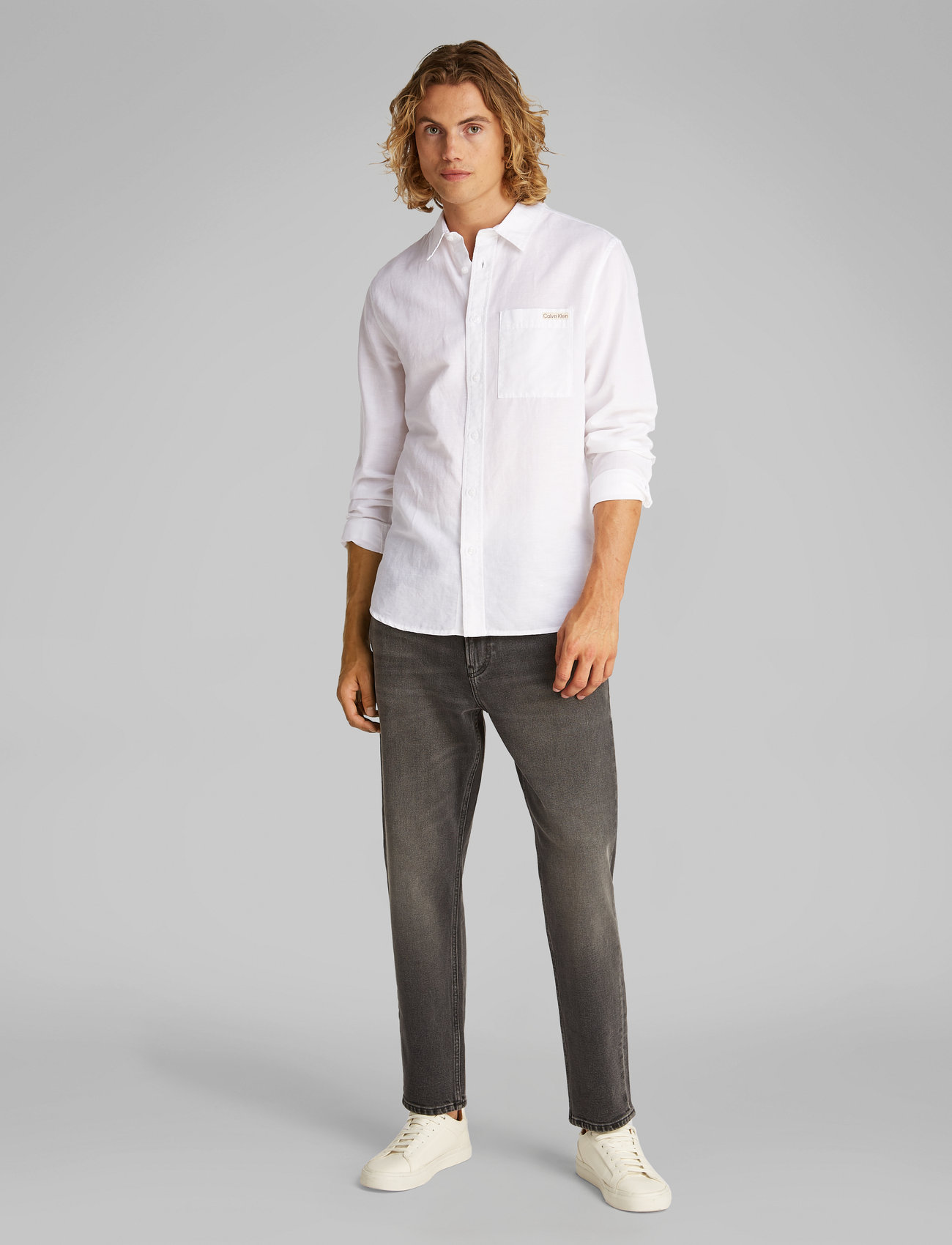 Calvin Klein Jeans - LINEN COTTON SHIRT - linen shirts - bright white - 0