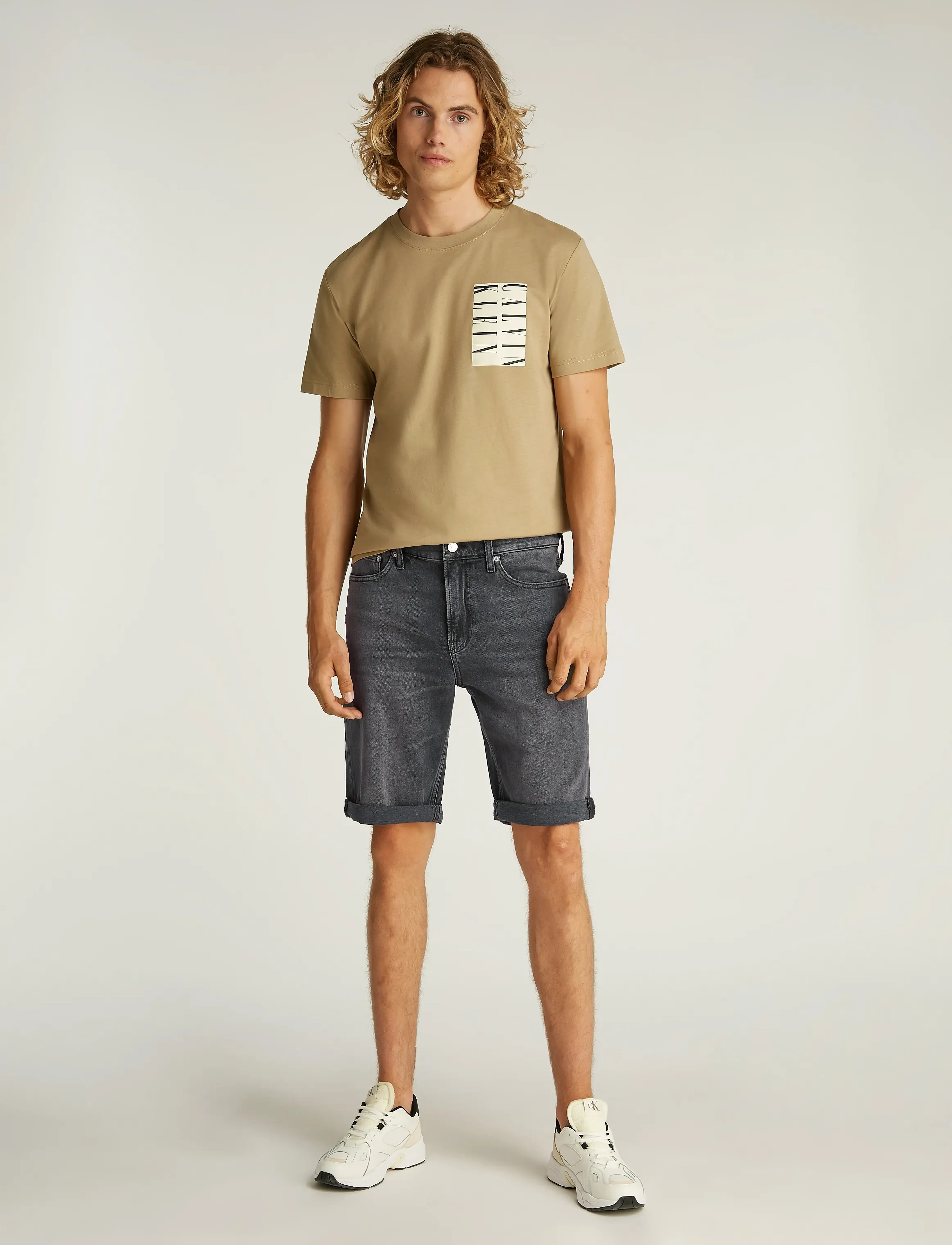 Calvin Klein Jeans SLIM SHORT - Riided - DENIM GREY / black