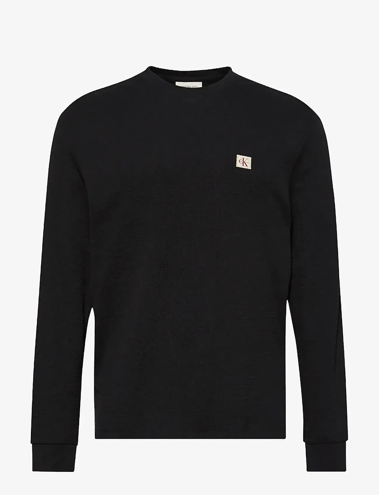 Calvin Klein Jeans - LS WAFFLE BADGE CREWNK TEE - pikkade varrukatega t-särgid - black - 1