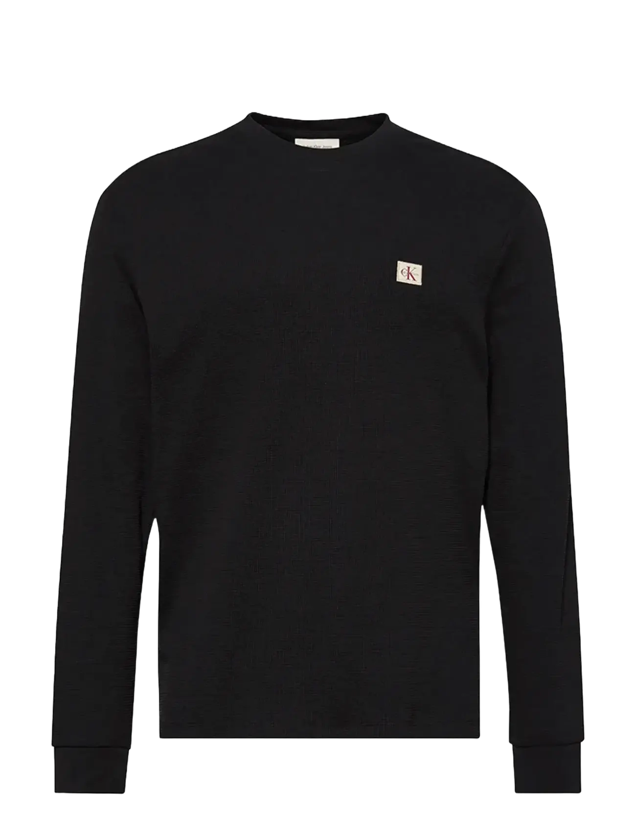 Calvin Klein Jeans LS WAFFLE BADGE CREWNK TEE - T-särgid - BLACK / black