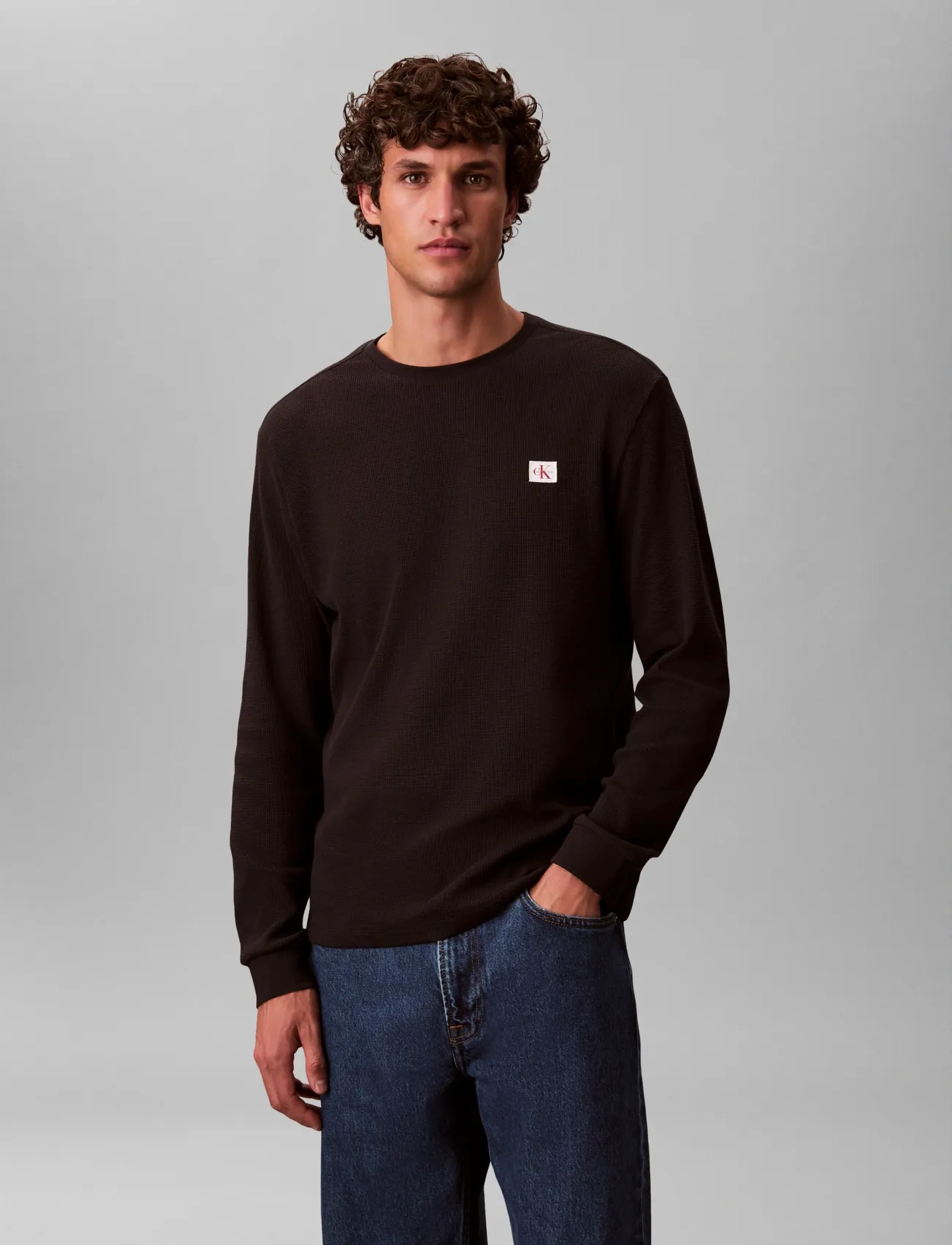 Calvin Klein Jeans - LS WAFFLE HERITAGE LBL TEE - langärmelig - black - 4