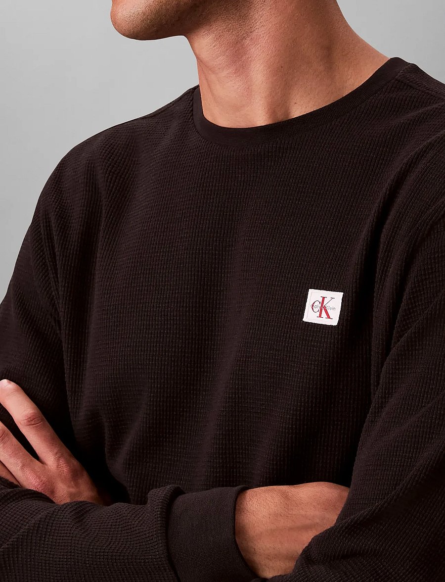 Calvin Klein Jeans - LS WAFFLE HERITAGE LBL TEE - langärmelig - black - 5