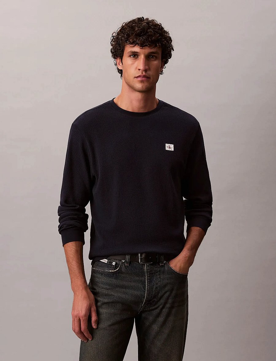 Calvin Klein Jeans - LS WAFFLE BADGE CREWNK TEE - langärmelig - dark sapphire - 0