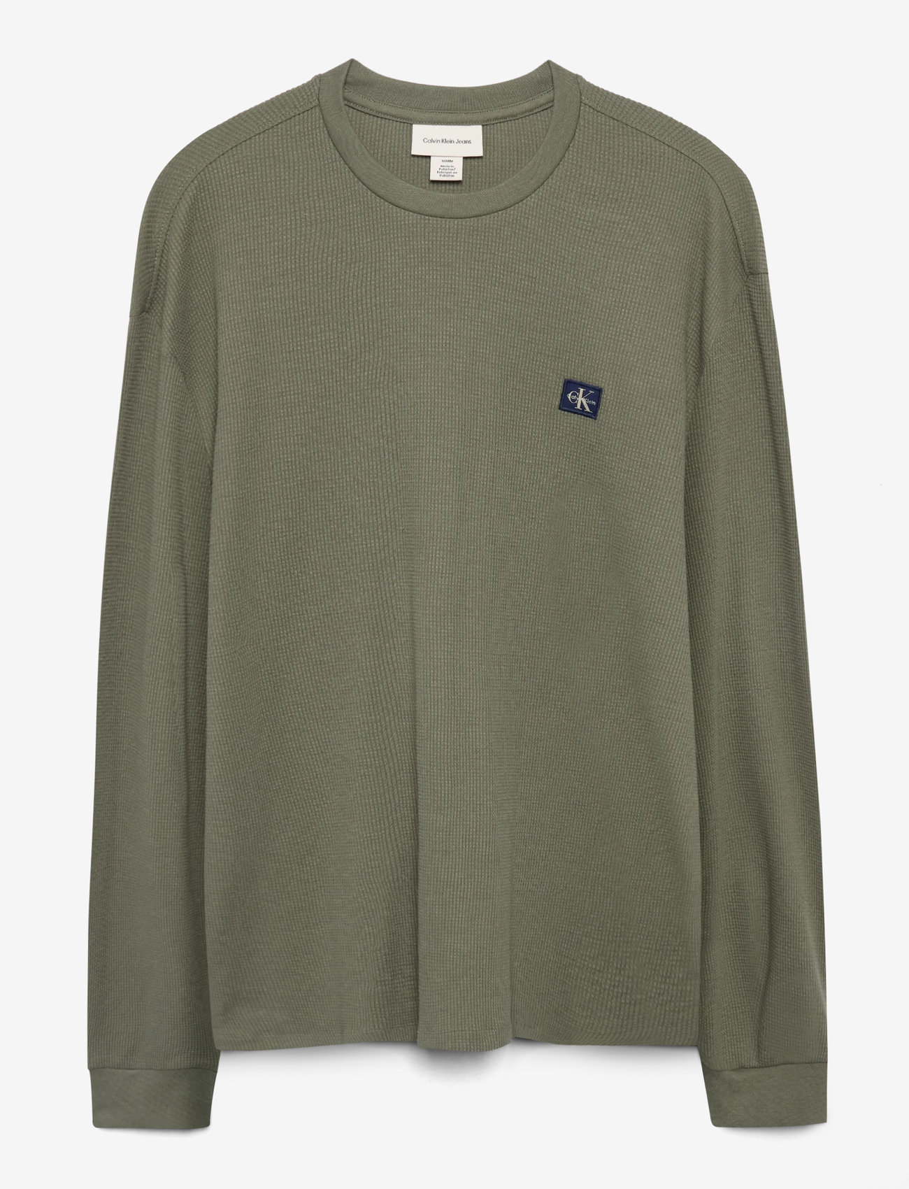 Calvin Klein Jeans - LS WAFFLE BADGE CREWNK TEE - long-sleeved t-shirts - dusty olive - 1