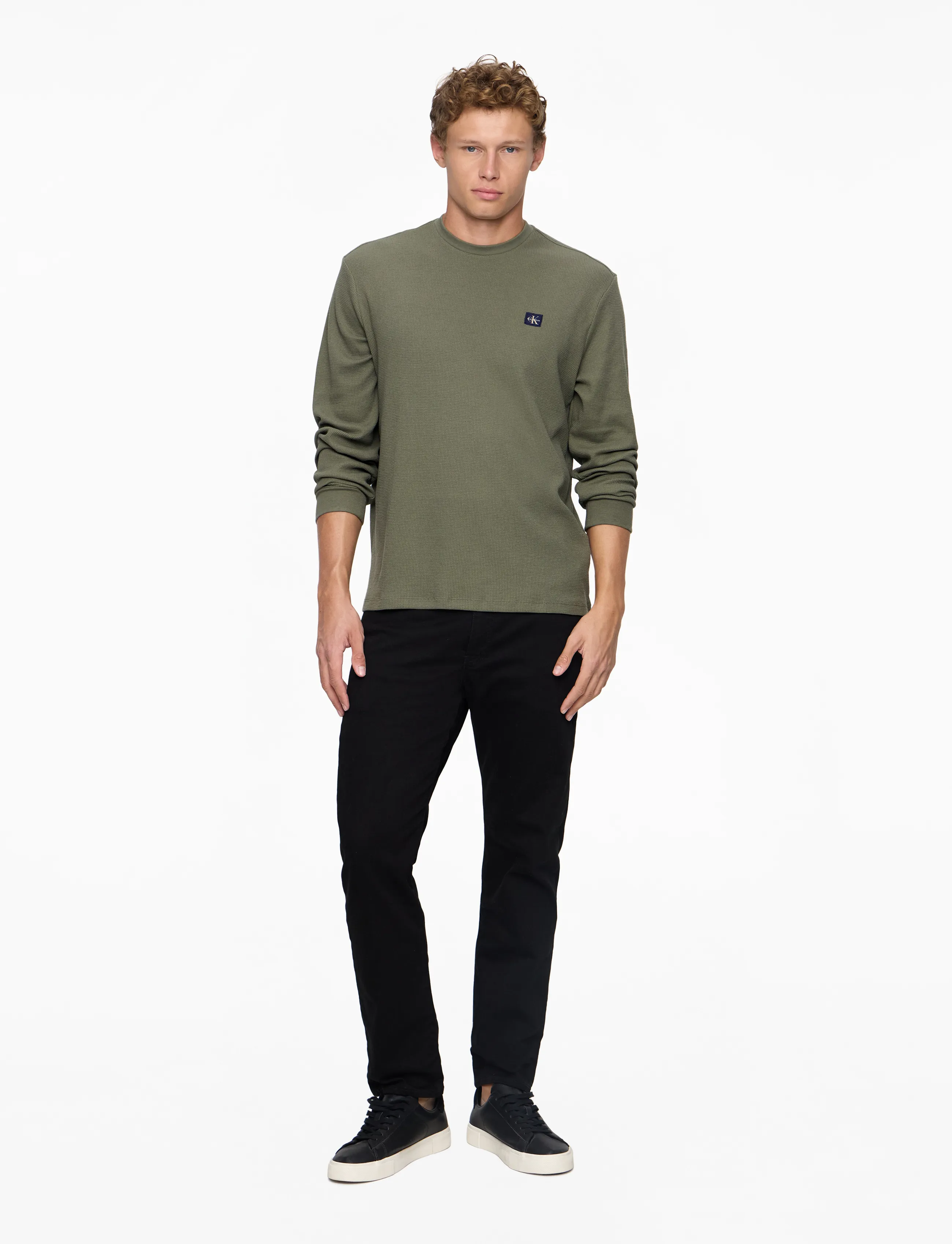 Calvin Klein Jeans - LS WAFFLE HERITAGE LBL TEE - langærmede t-shirts - dusty olive - 2