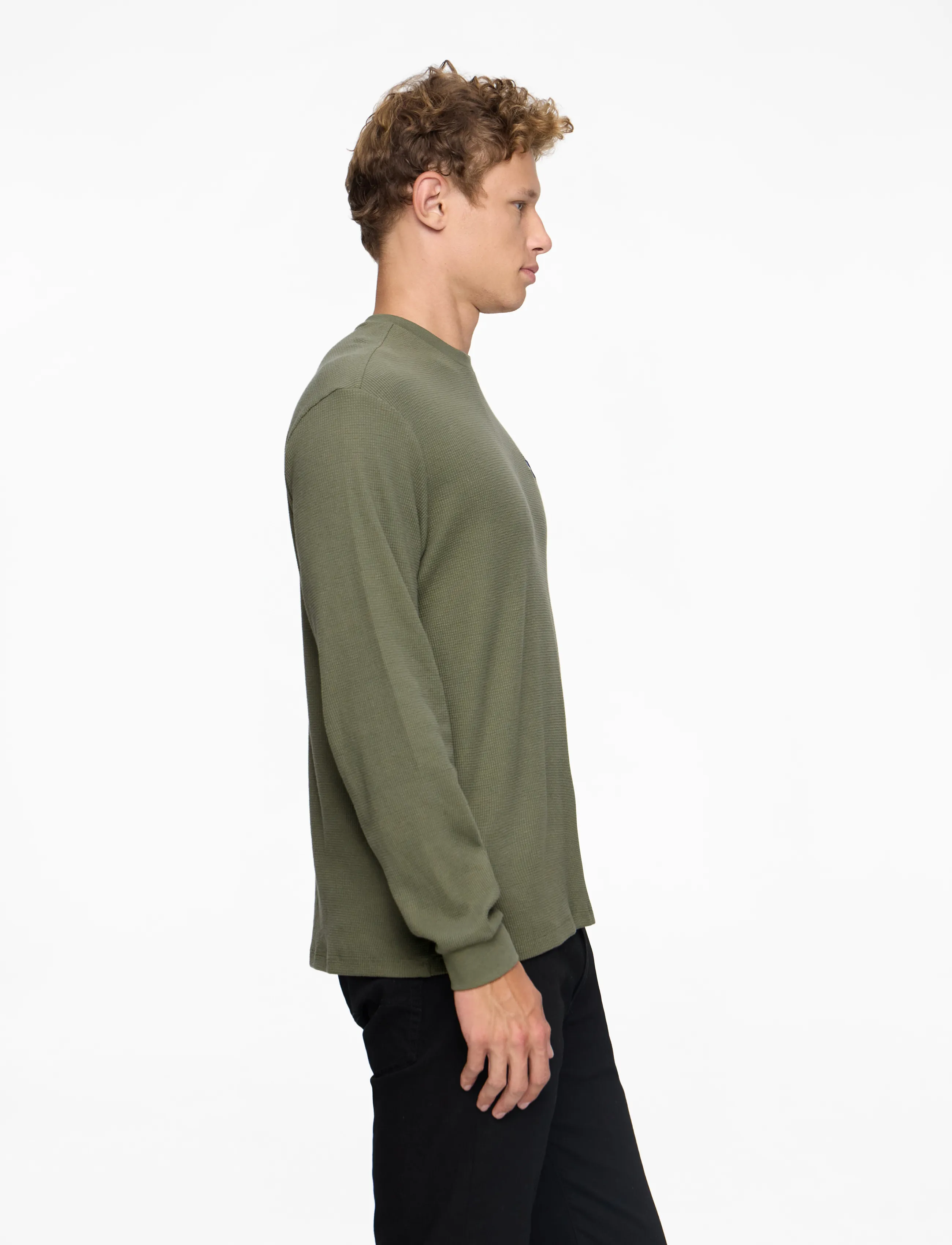 Calvin Klein Jeans - LS WAFFLE HERITAGE LBL TEE - langærmede t-shirts - dusty olive - 3