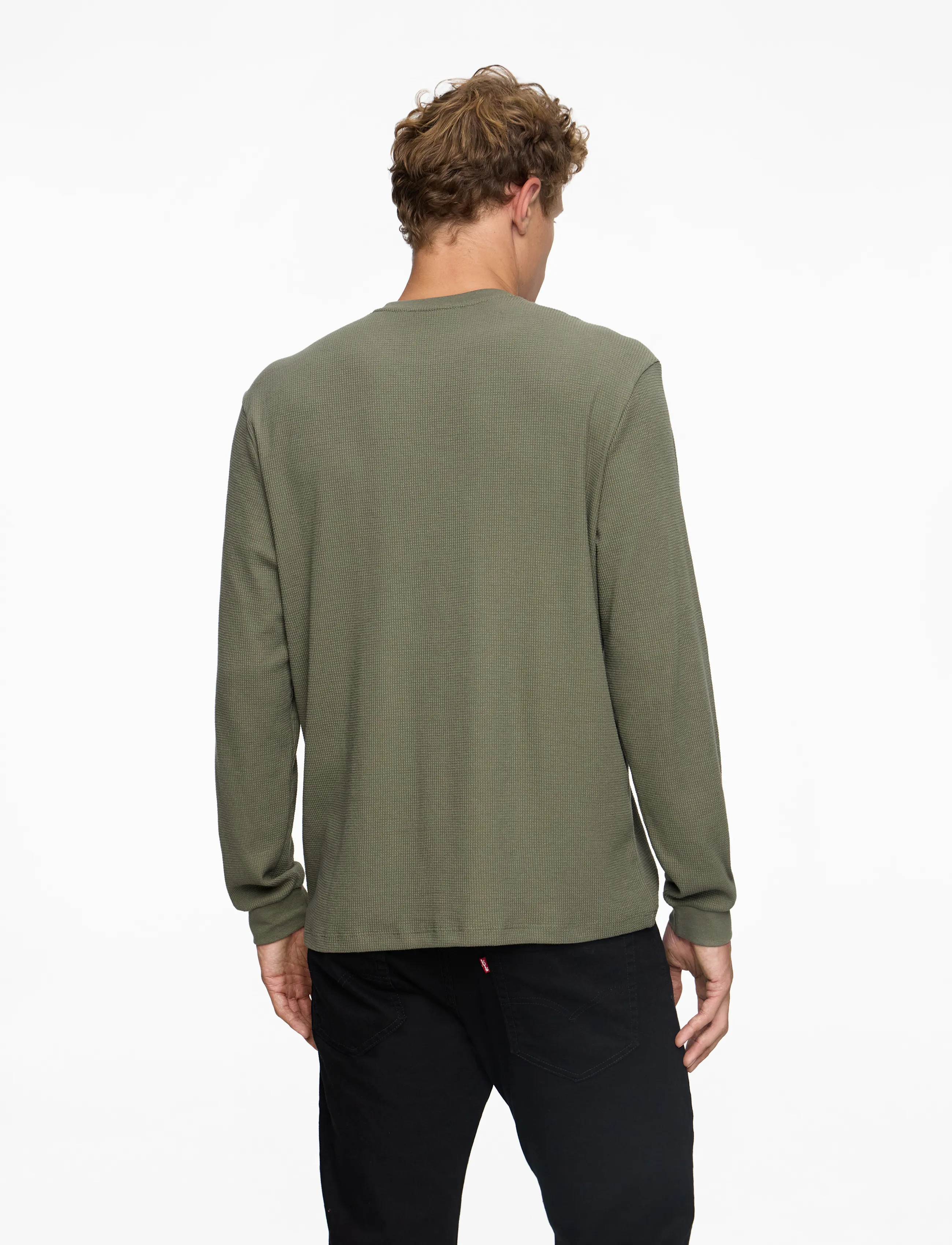 Calvin Klein Jeans - LS WAFFLE HERITAGE LBL TEE - langærmede t-shirts - dusty olive - 4