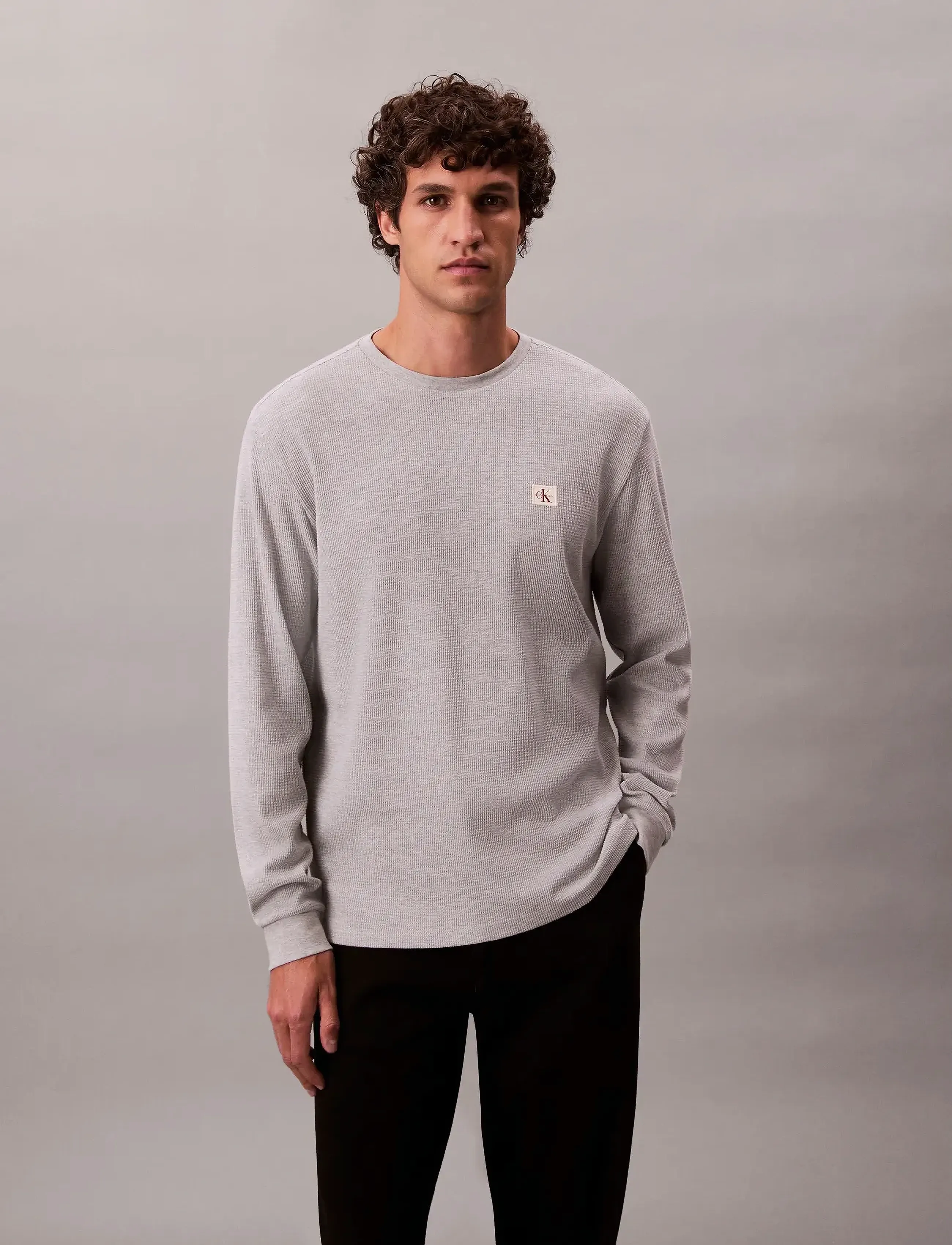 Calvin Klein Jeans - LS WAFFLE HERITAGE LBL TEE - lange mouwen - heroic grey htr - 2