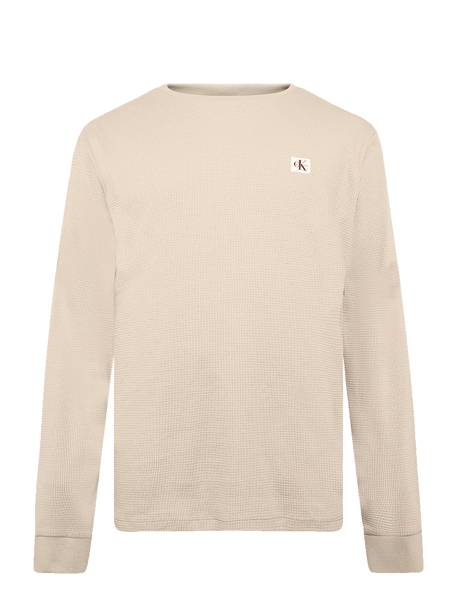 Calvin Klein Jeans - LS MICROWAFFLE HERITAGE LBL TEE - langärmelige t-shirts - plaza taupe - 0