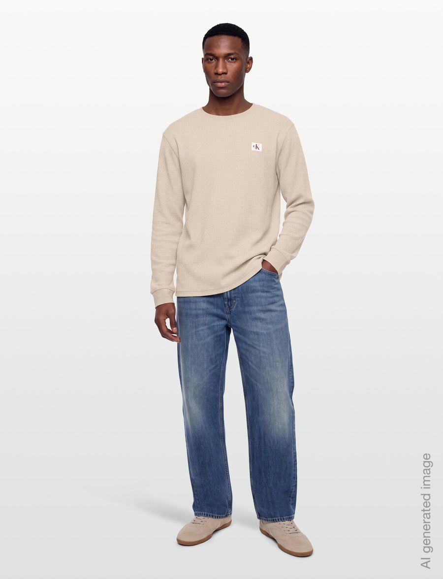 Calvin Klein Jeans - LS MICROWAFFLE HERITAGE LBL TEE - langärmelige t-shirts - plaza taupe - 0