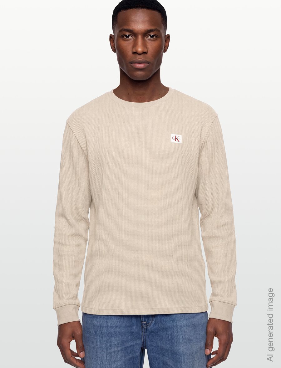 Calvin Klein Jeans - LS MICROWAFFLE HERITAGE LBL TEE - langärmelige t-shirts - plaza taupe - 3